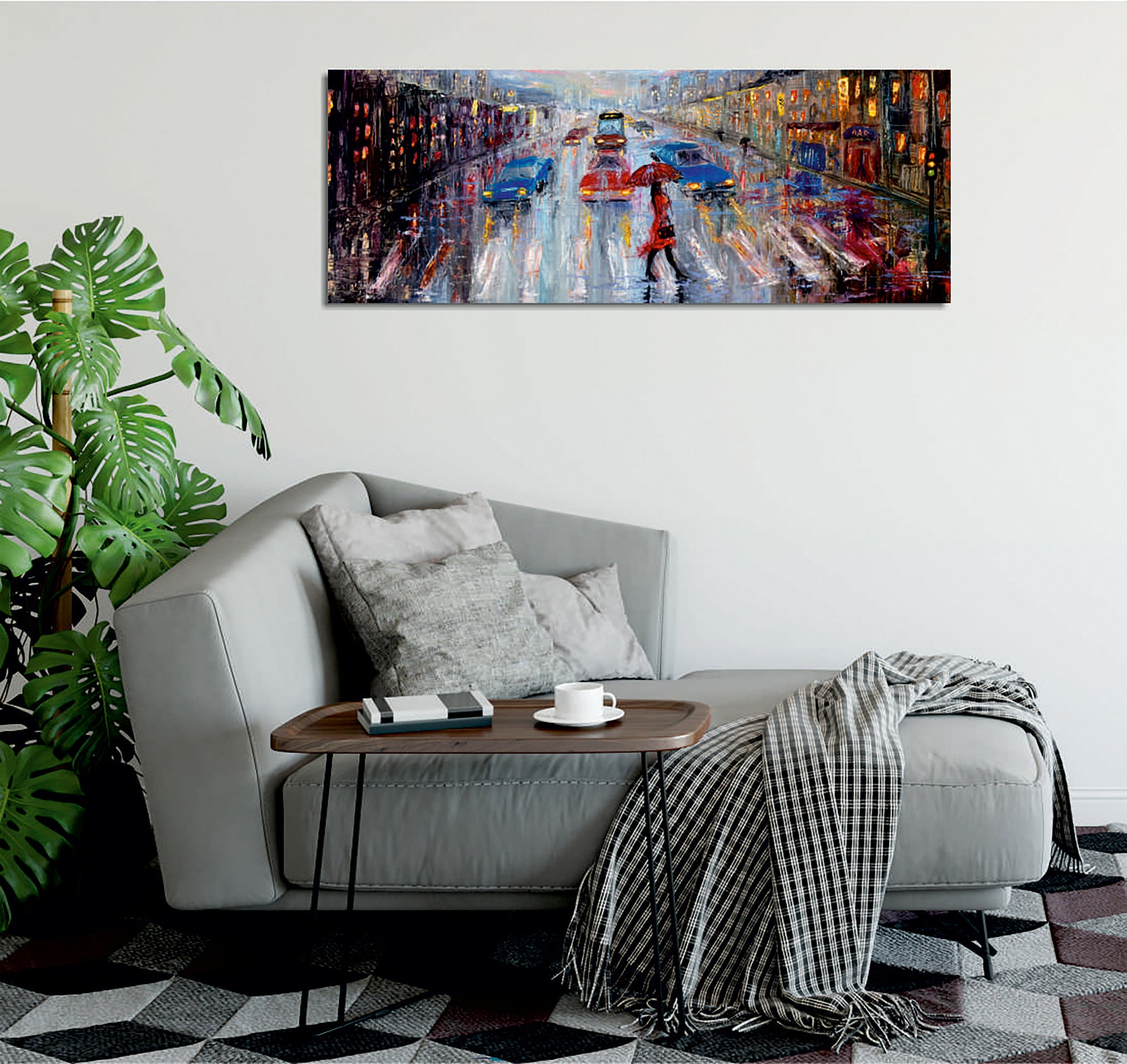 Quadro Decorativo em Tela com Moldura de Madeira - Impressão Digital Multicolor 30x80cm