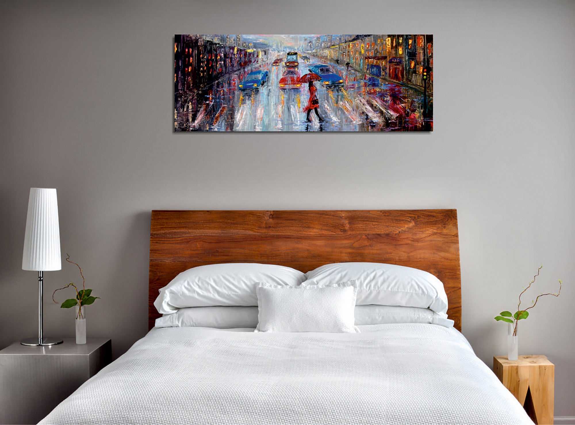 Quadro Decorativo em Tela com Moldura de Madeira - Impressão Digital Multicolor 30x80cm