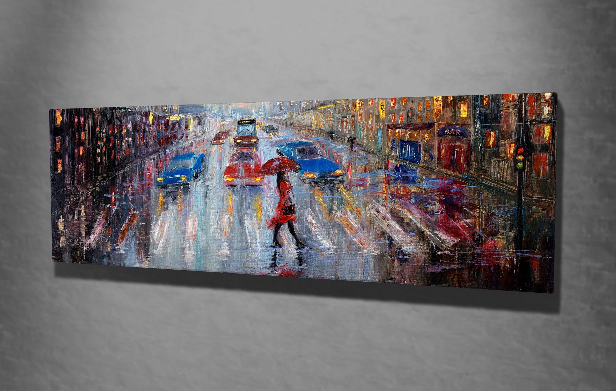 Quadro Decorativo em Tela com Moldura de Madeira - Impressão Digital Multicolor 30x80cm