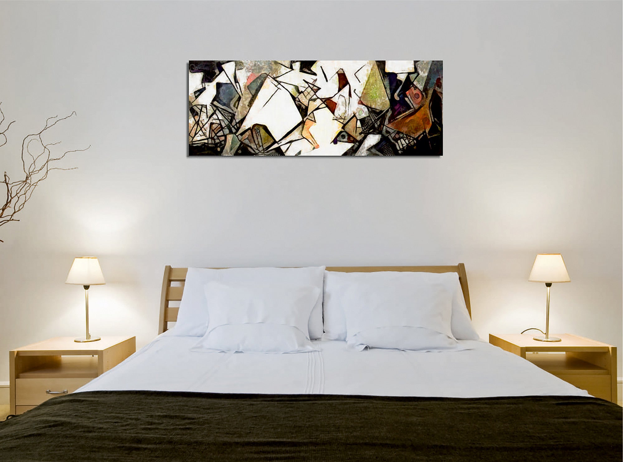 Quadro Decorativo em Tela com Moldura de Madeira - Impressão Digital Multicolor 30x80cm