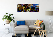 Quadro Decorativo em Tela com Moldura de Madeira - Impressão Digital Multicolor 30x80cm