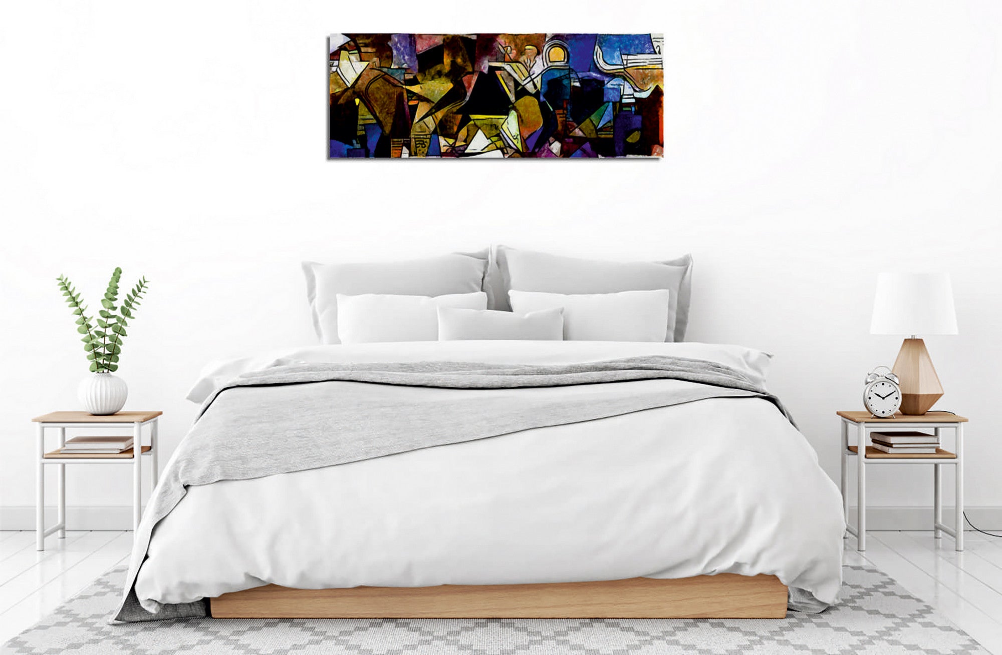 Quadro Decorativo em Tela com Moldura de Madeira - Impressão Digital Multicolor 30x80cm