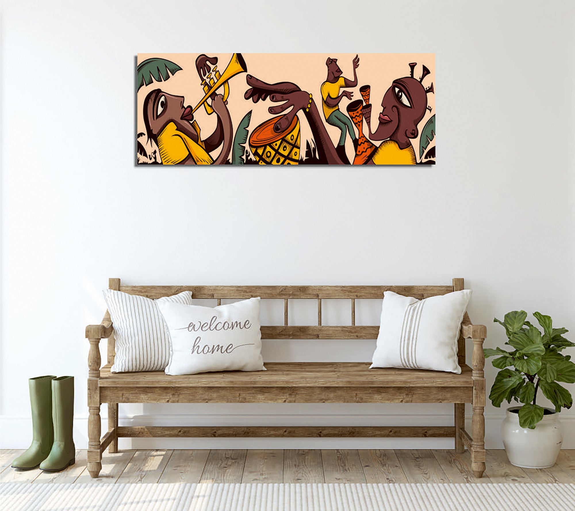 Quadro Decorativo em Tela com Moldura de Madeira - Impressão Digital Multicolor 30x80cm