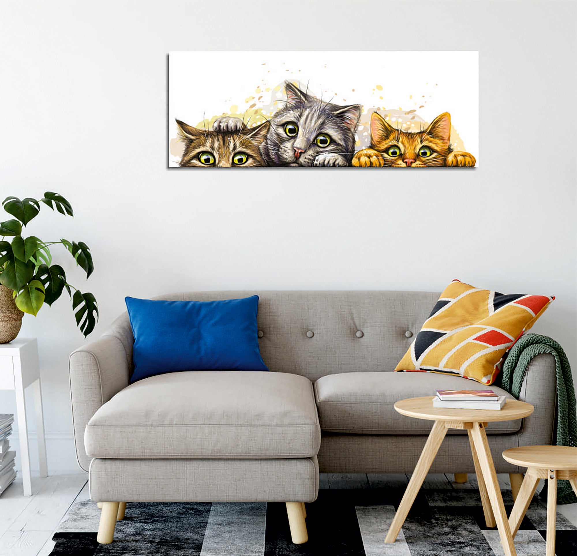 Quadro Decorativo em Tela com Moldura de Madeira - Impressão Digital Multicolor 30x80cm