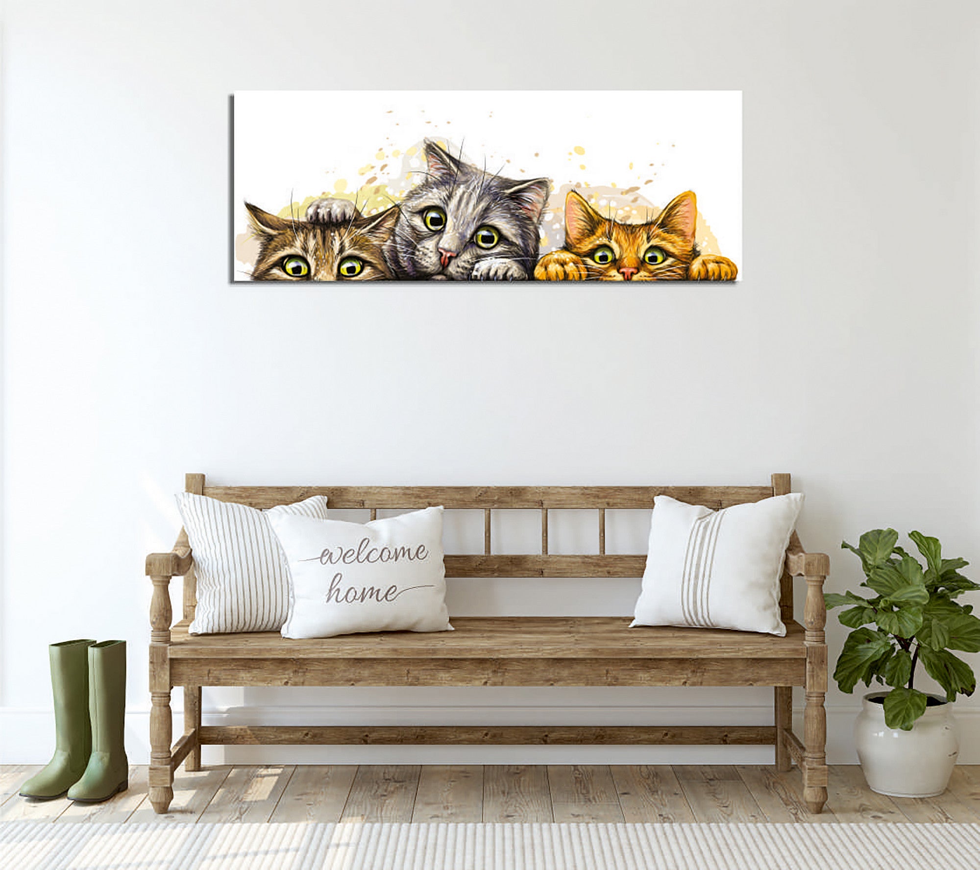 Quadro Decorativo em Tela com Moldura de Madeira - Impressão Digital Multicolor 30x80cm