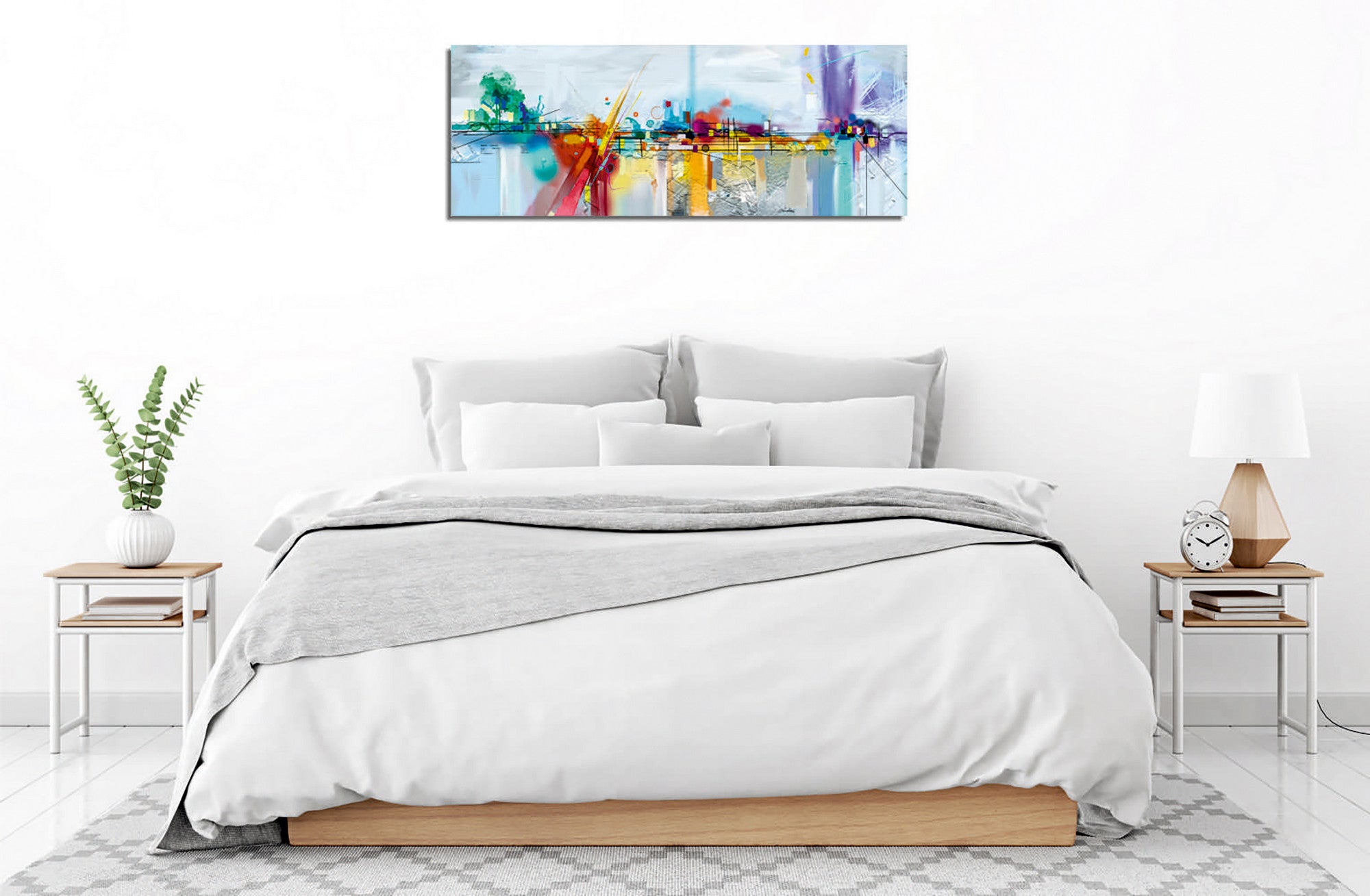 Quadro Decorativo em Tela com Moldura de Madeira - Impressão Digital Multicolor 30x80cm