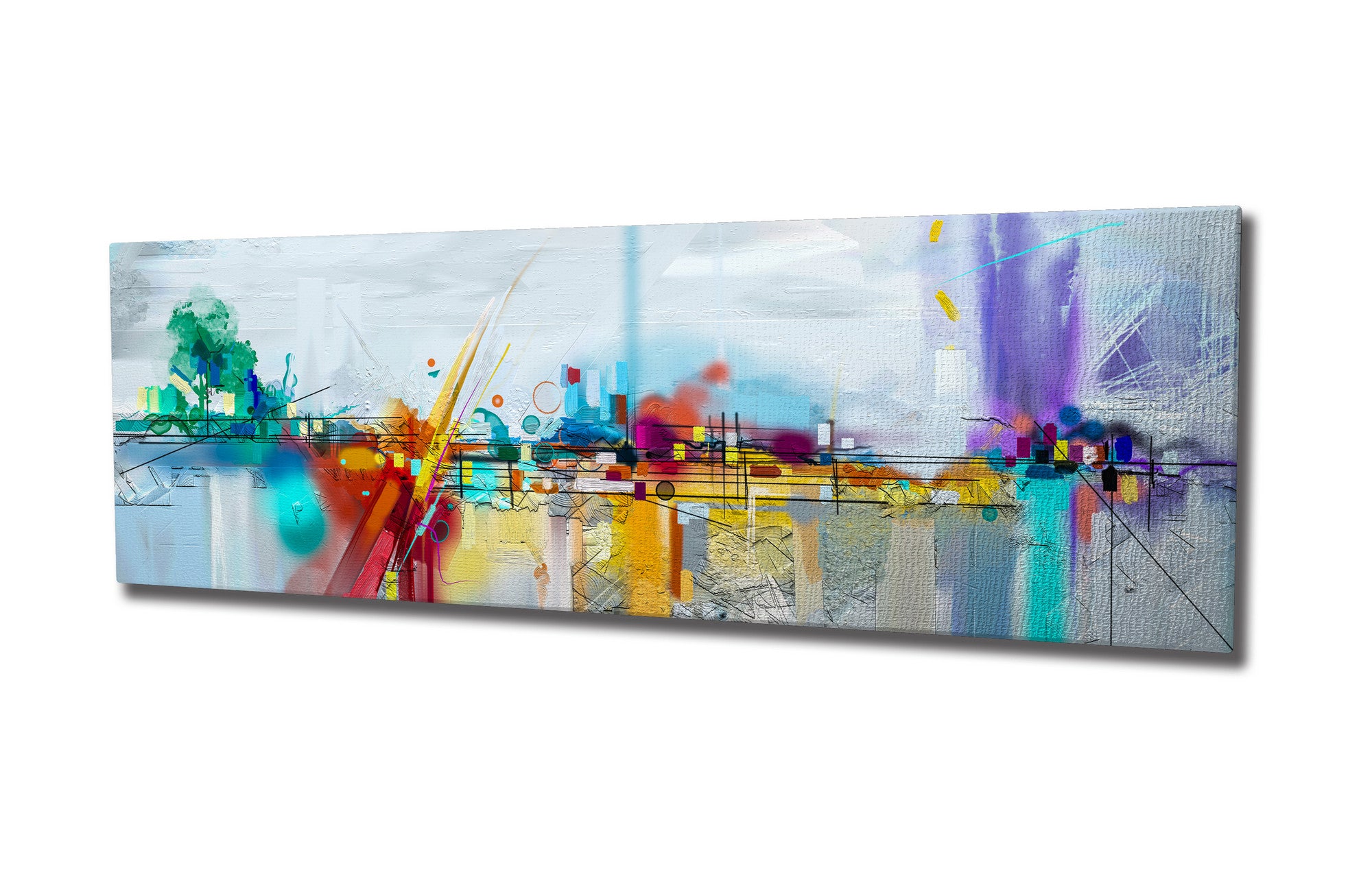 Quadro Decorativo em Tela com Moldura de Madeira - Impressão Digital Multicolor 30x80cm