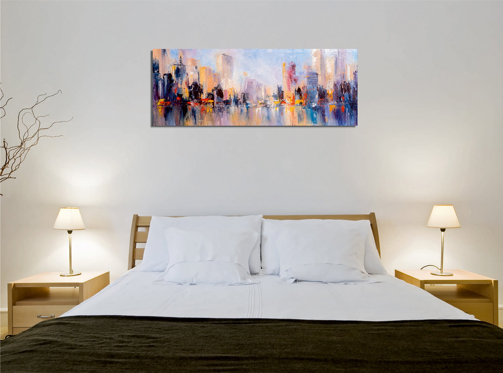 Quadro Decorativo em Tela com Moldura de Madeira - Impressão Digital Multicolor 30x80cm