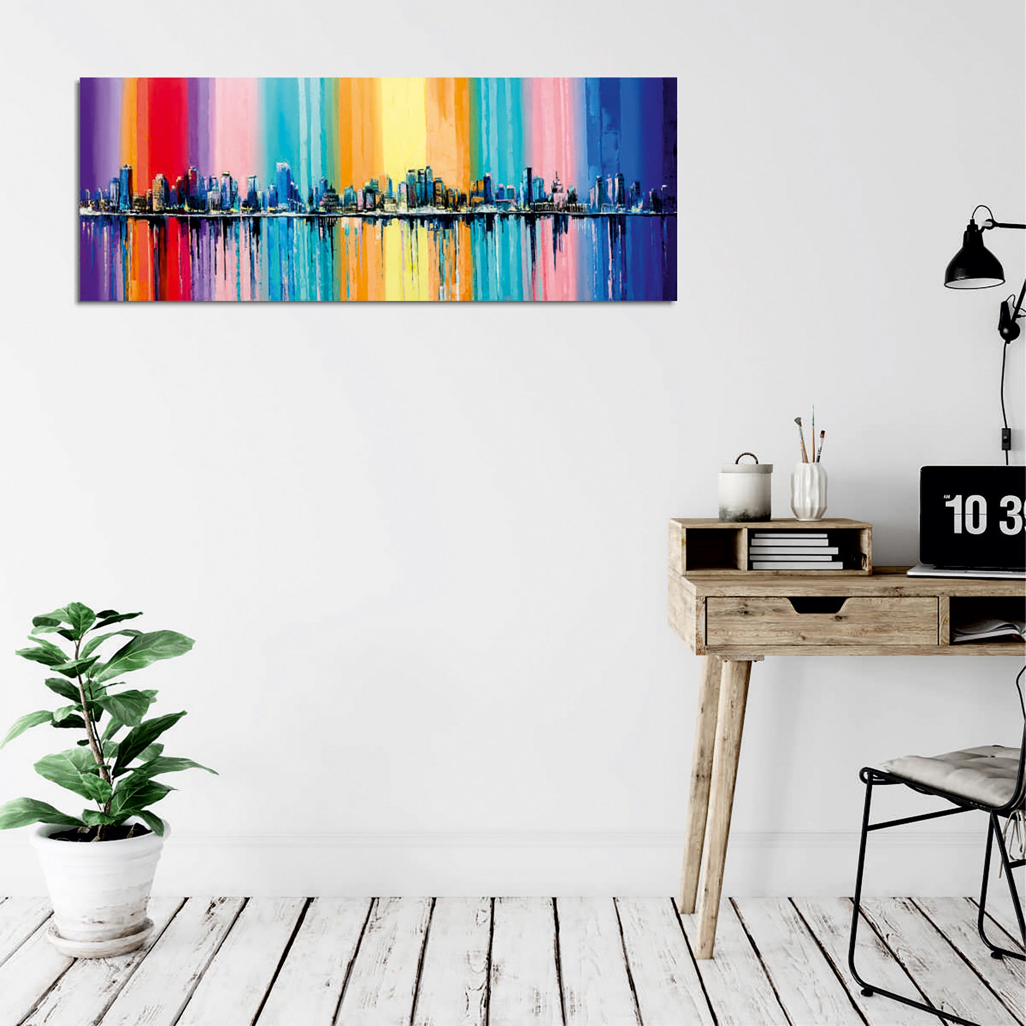 Quadro Decorativo em Tela com Moldura de Madeira - Impressão Digital Multicolor 30x80cm