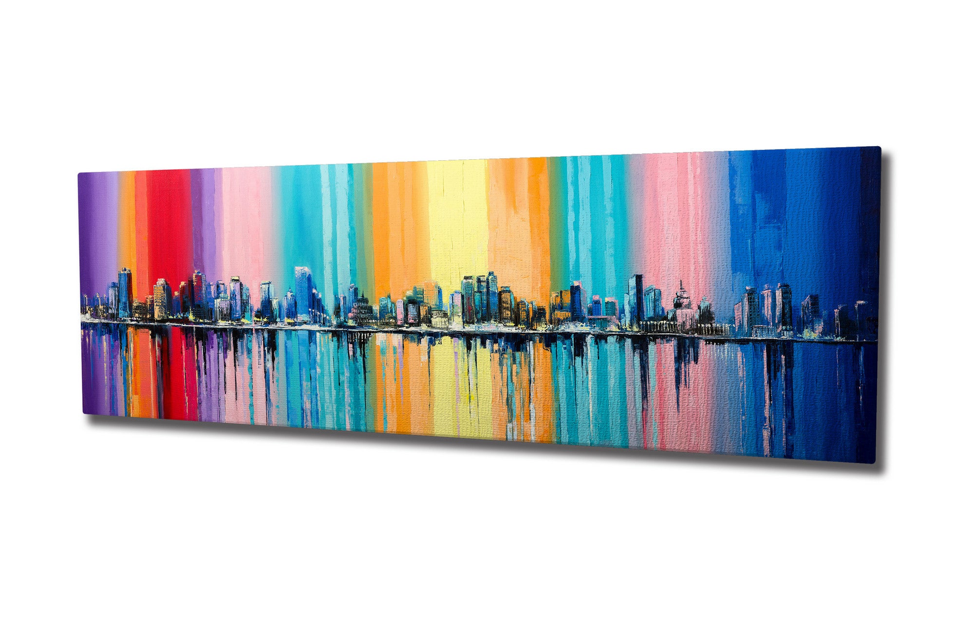 Quadro Decorativo em Tela com Moldura de Madeira - Impressão Digital Multicolor 30x80cm