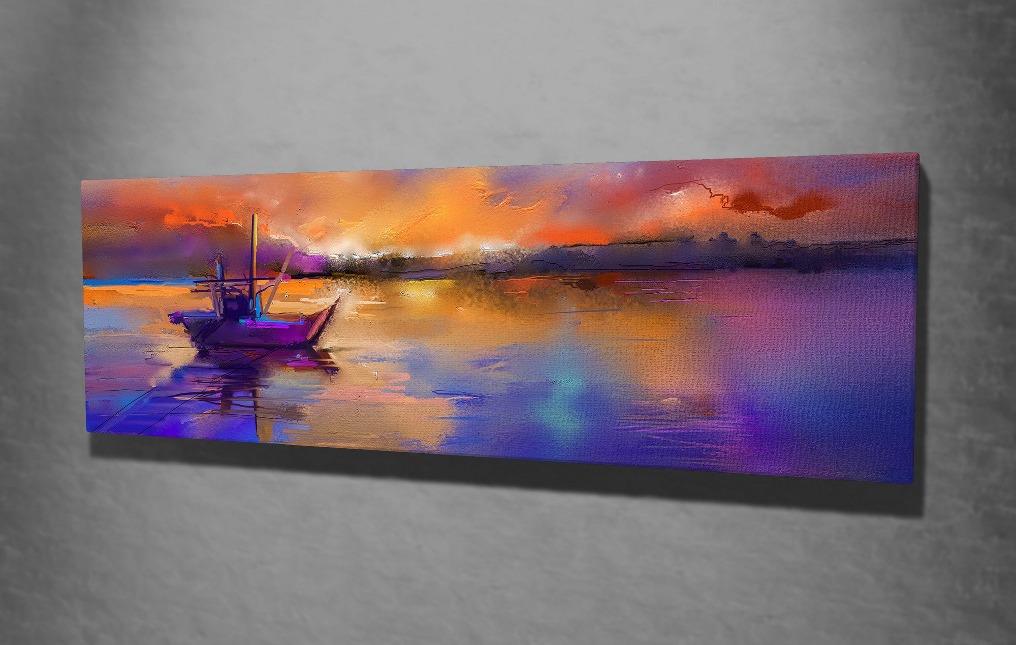 Quadro Decorativo em Tela com Moldura de Madeira - Impressão Digital Multicolor 30x80cm