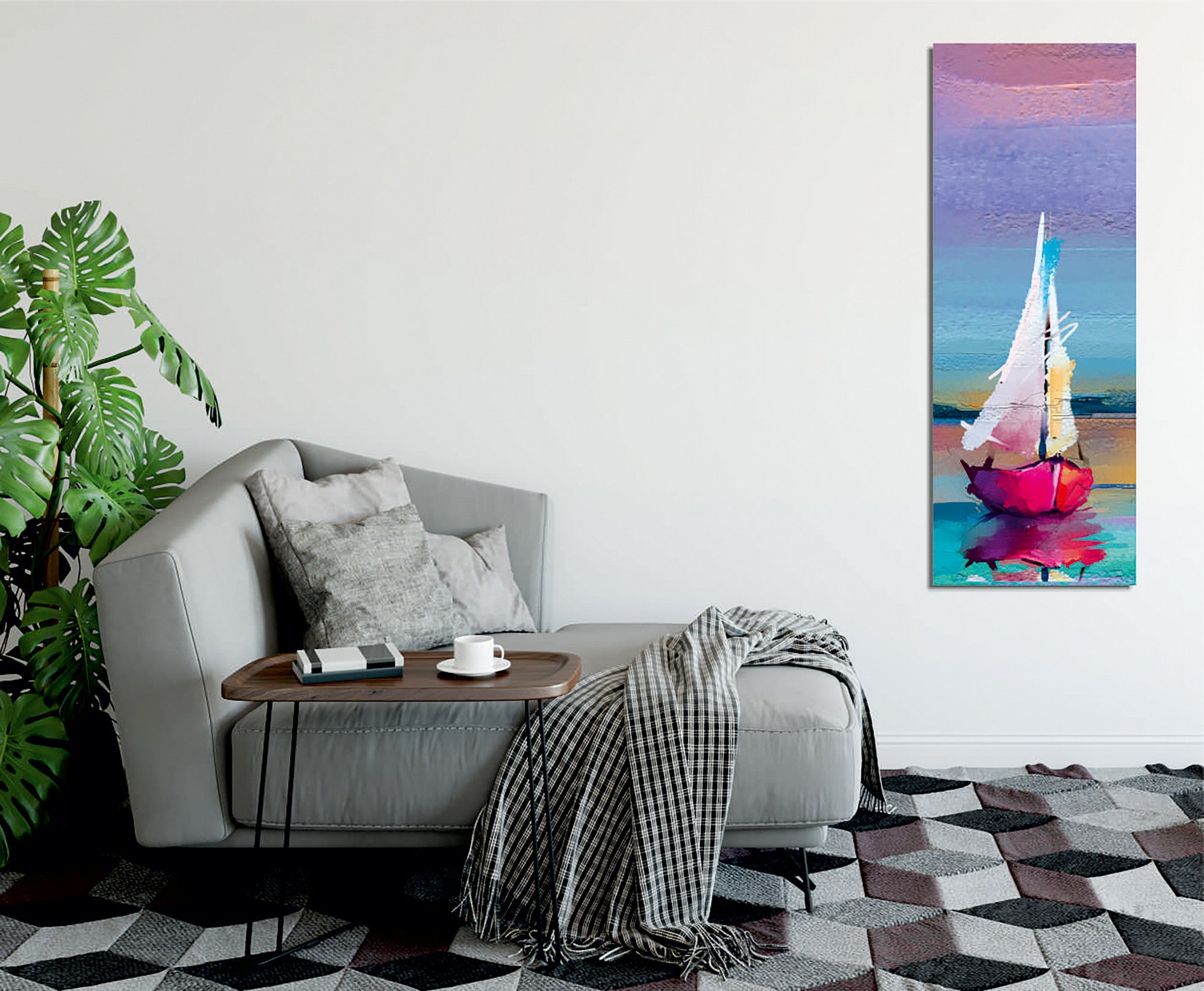 Quadro Decorativo em Tela com Moldura de Madeira - Impressão Digital Multicolor 30x80cm