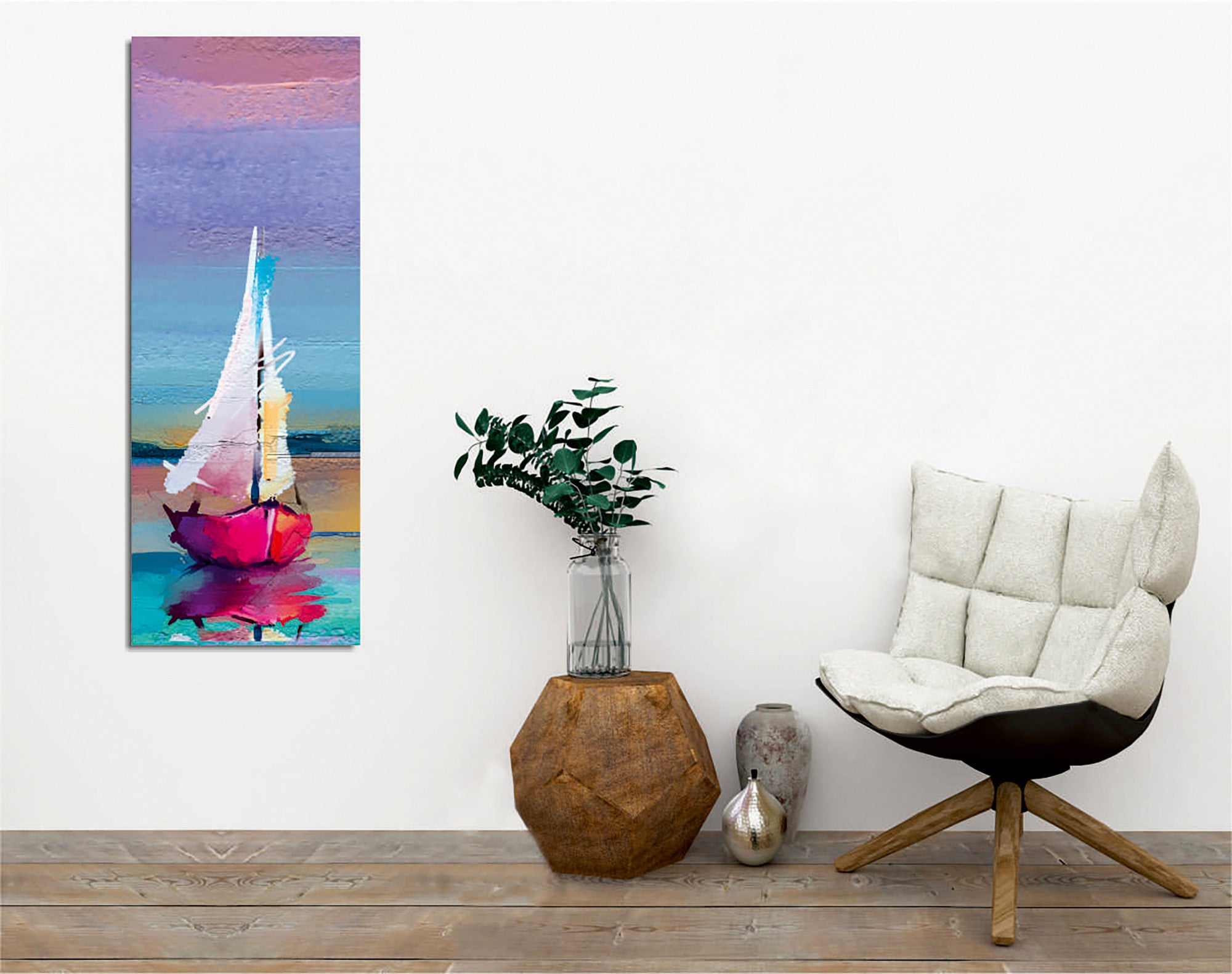 Quadro Decorativo em Tela com Moldura de Madeira - Impressão Digital Multicolor 30x80cm