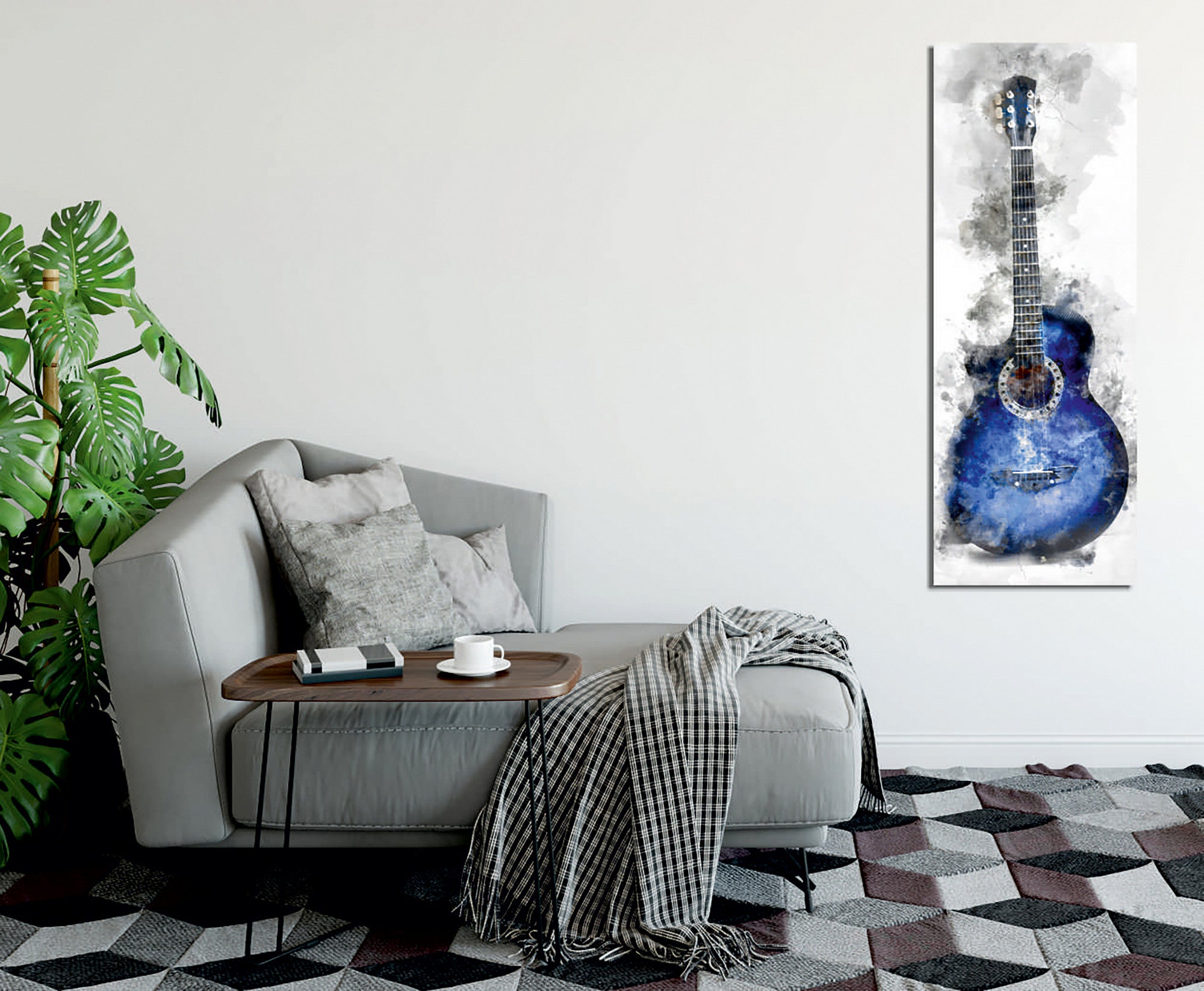 Quadro Decorativo em Tela com Moldura de Madeira - Impressão Digital Multicolor 30x80cm