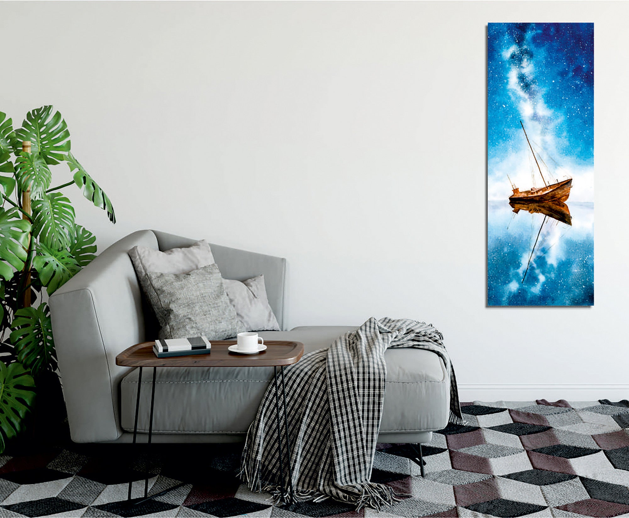 Quadro Decorativo em Tela com Moldura de Madeira - Impressão Digital Multicolor 30x80cm