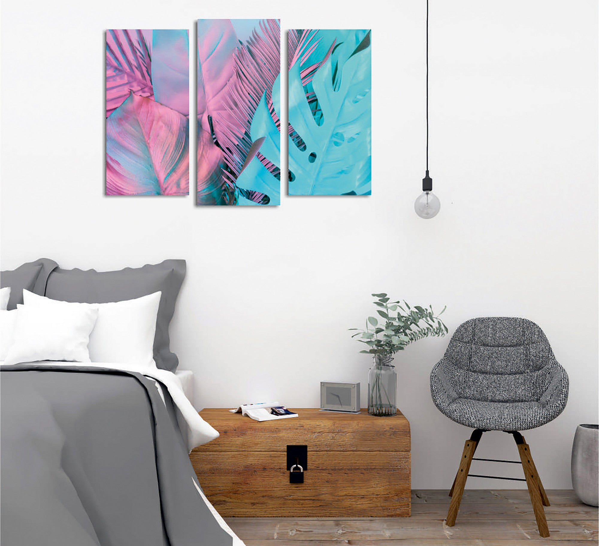 Conjunto de 3 Quadros Decorativos em Tela com Moldura de Madeira - Impressão Digital Multicolor 20x40cm e 20x45cm