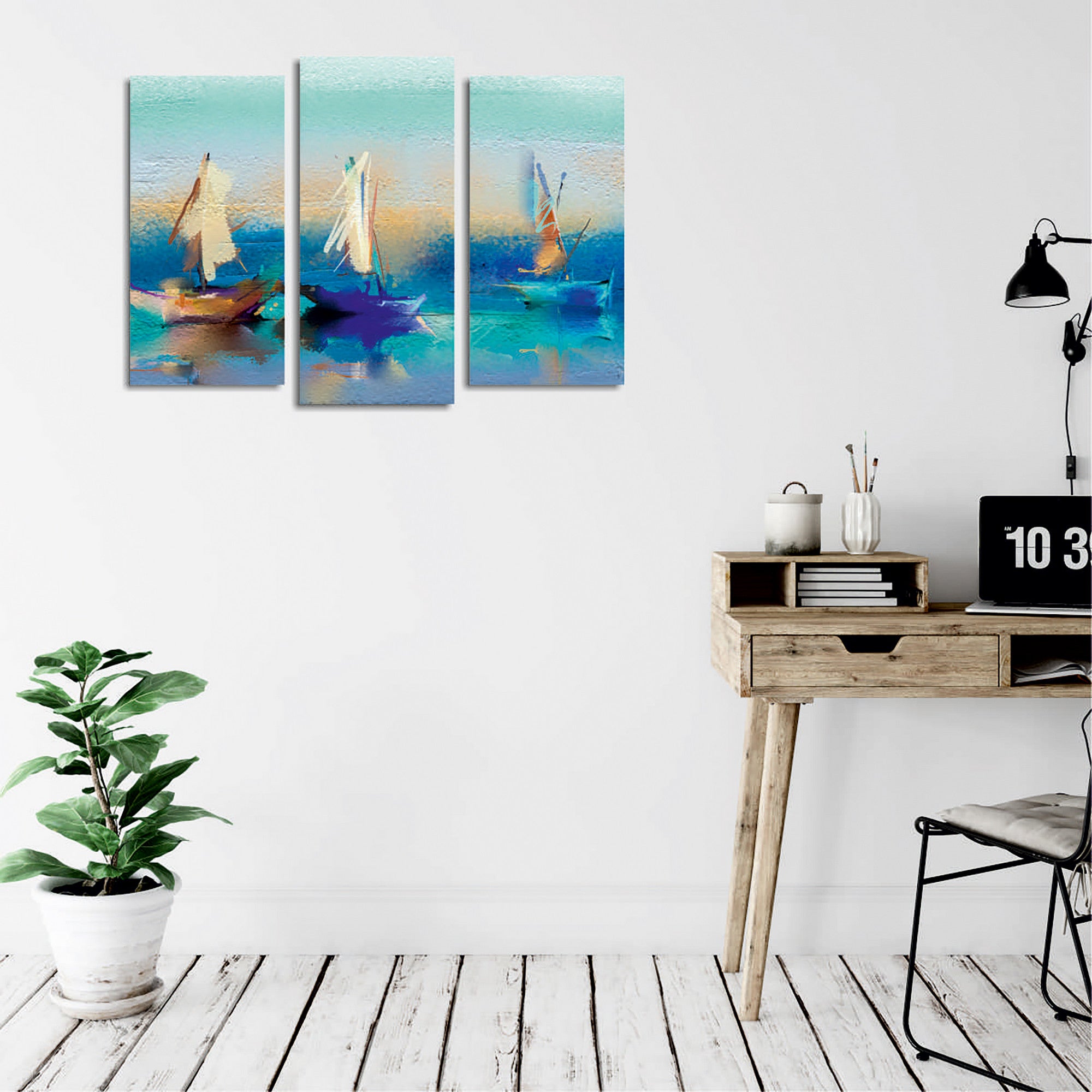 Conjunto de 3 Quadros Decorativos em Tela com Moldura de Madeira - Impressão Digital Multicolor 20x40cm e 20x45cm