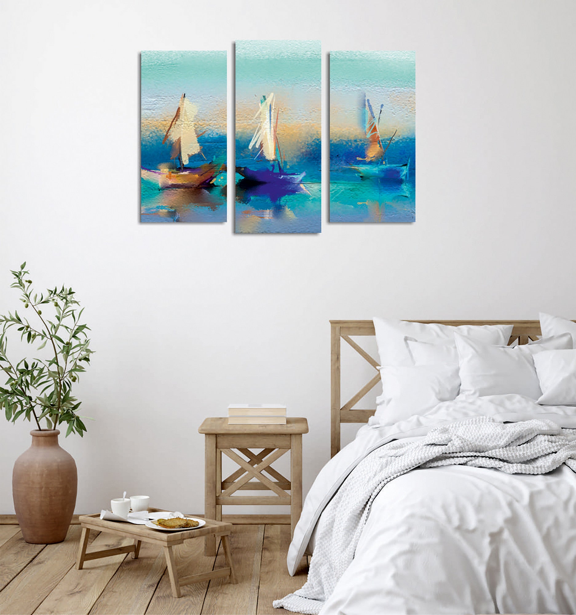 Conjunto de 3 Quadros Decorativos em Tela com Moldura de Madeira - Impressão Digital Multicolor 20x40cm e 20x45cm