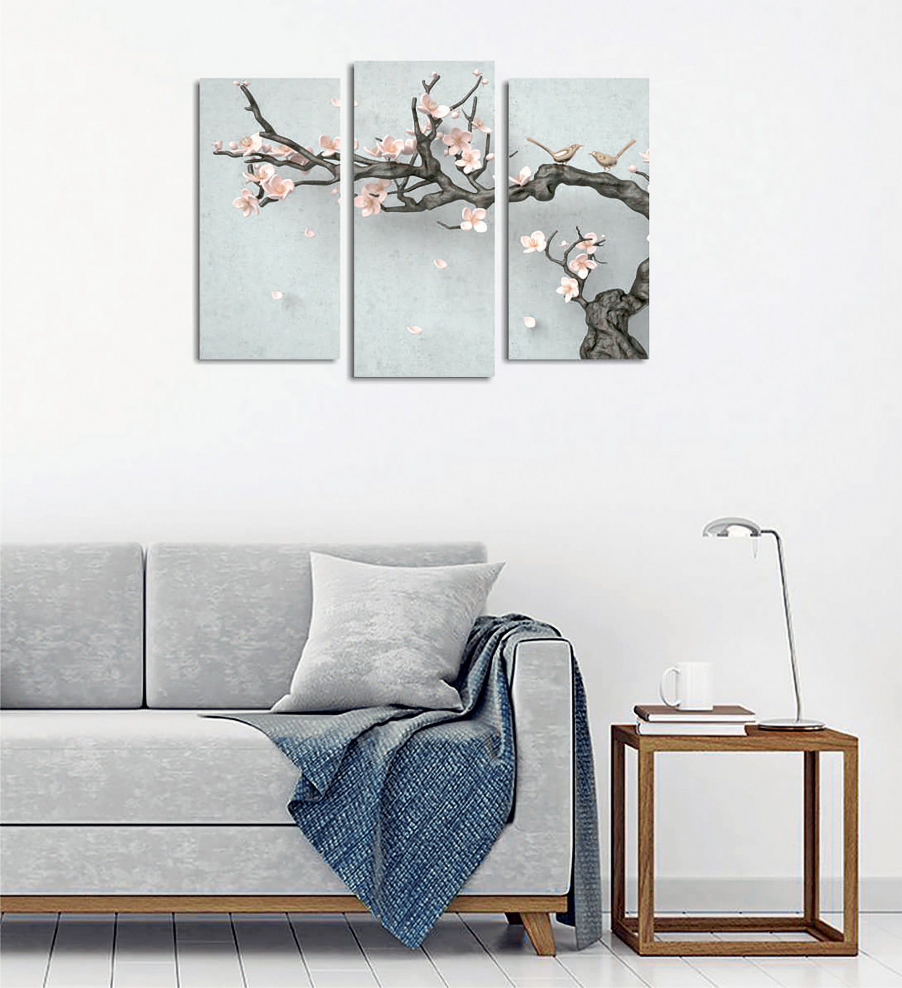 Conjunto de 3 Quadros Decorativos em Tela com Moldura de Madeira - Impressão Digital Multicolor 20x40cm e 20x45cm