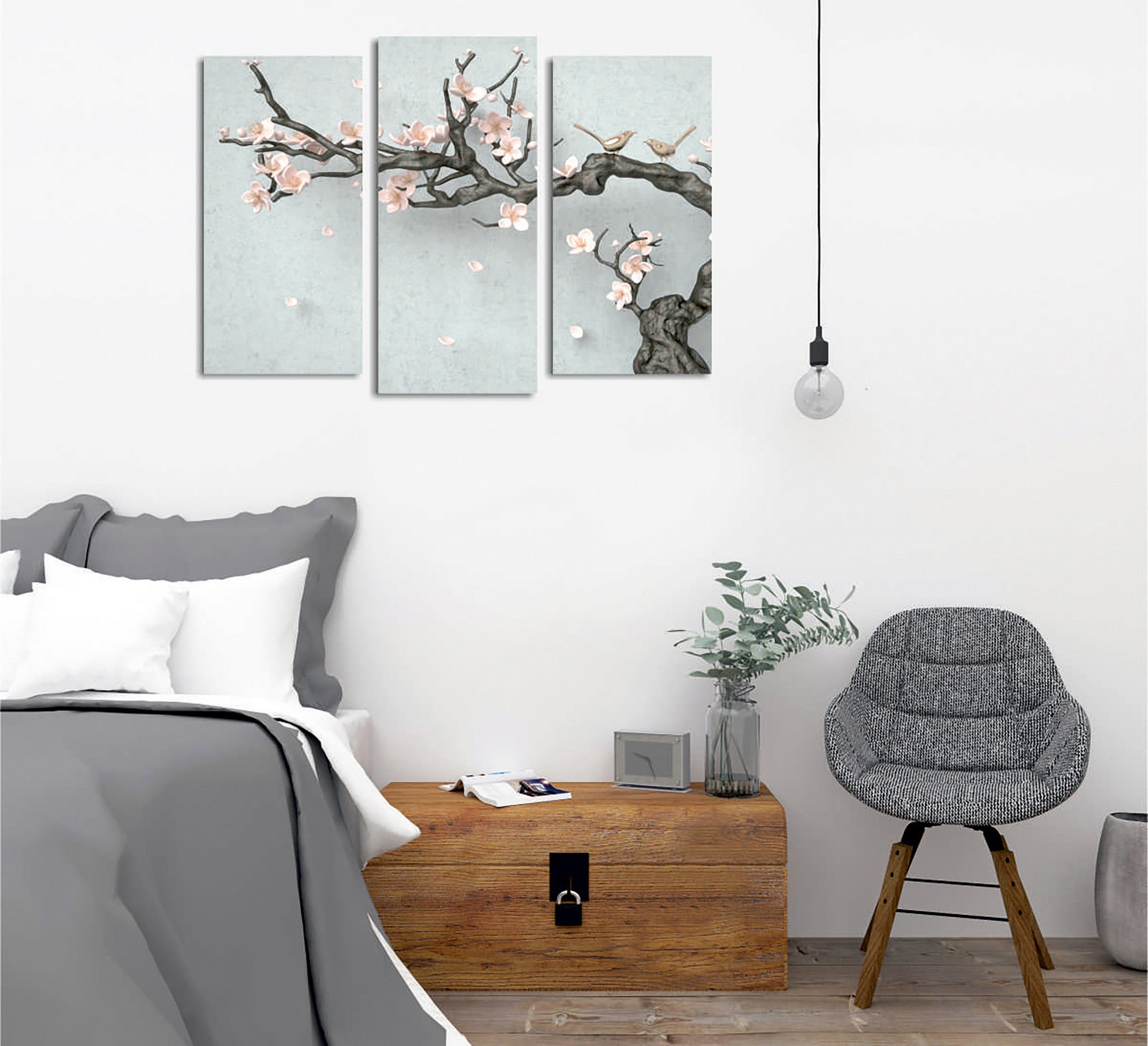 Conjunto de 3 Quadros Decorativos em Tela com Moldura de Madeira - Impressão Digital Multicolor 20x40cm e 20x45cm