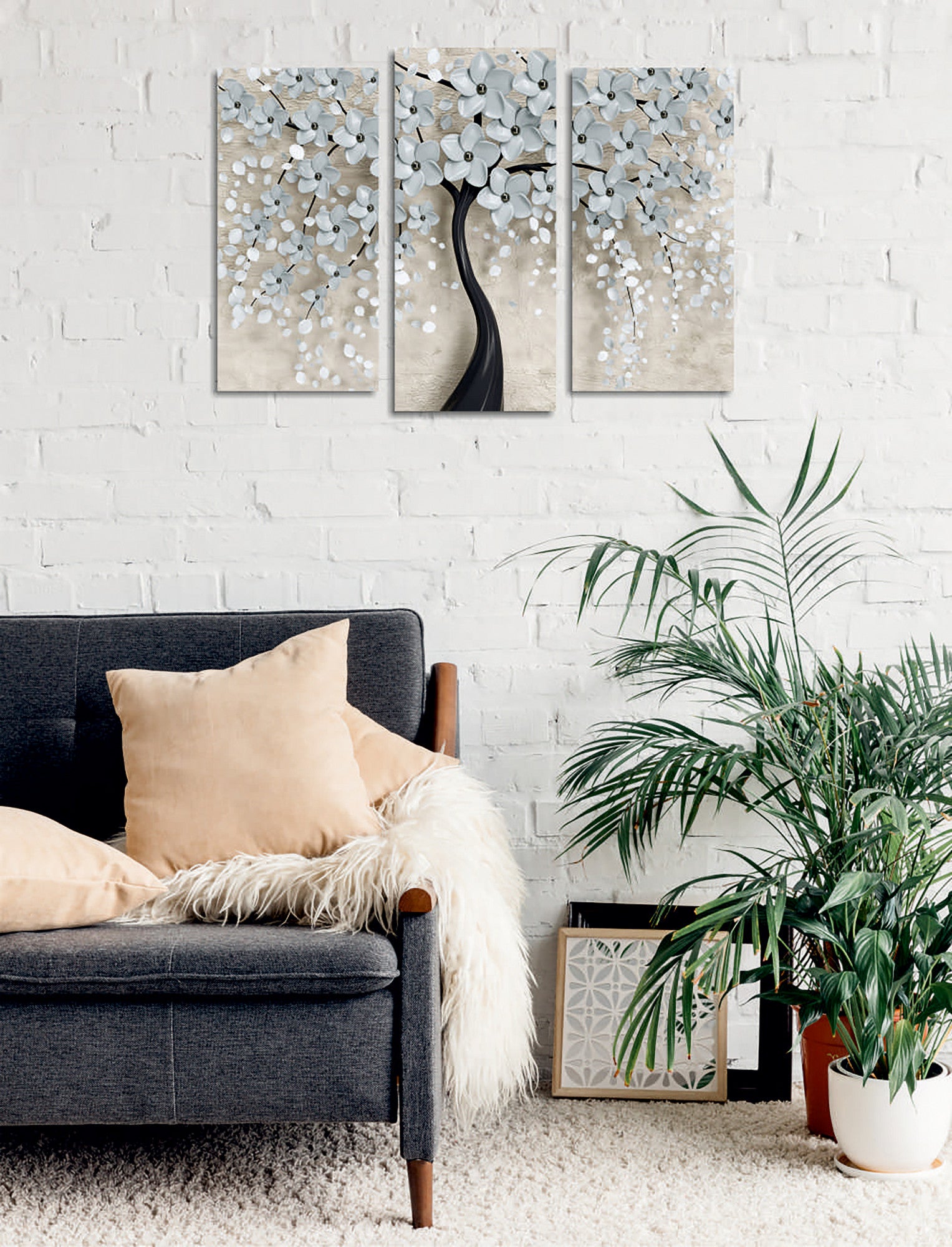 Conjunto de 3 Quadros Decorativos em Tela com Moldura de Madeira - Impressão Digital Multicolor 20x40cm e 20x45cm