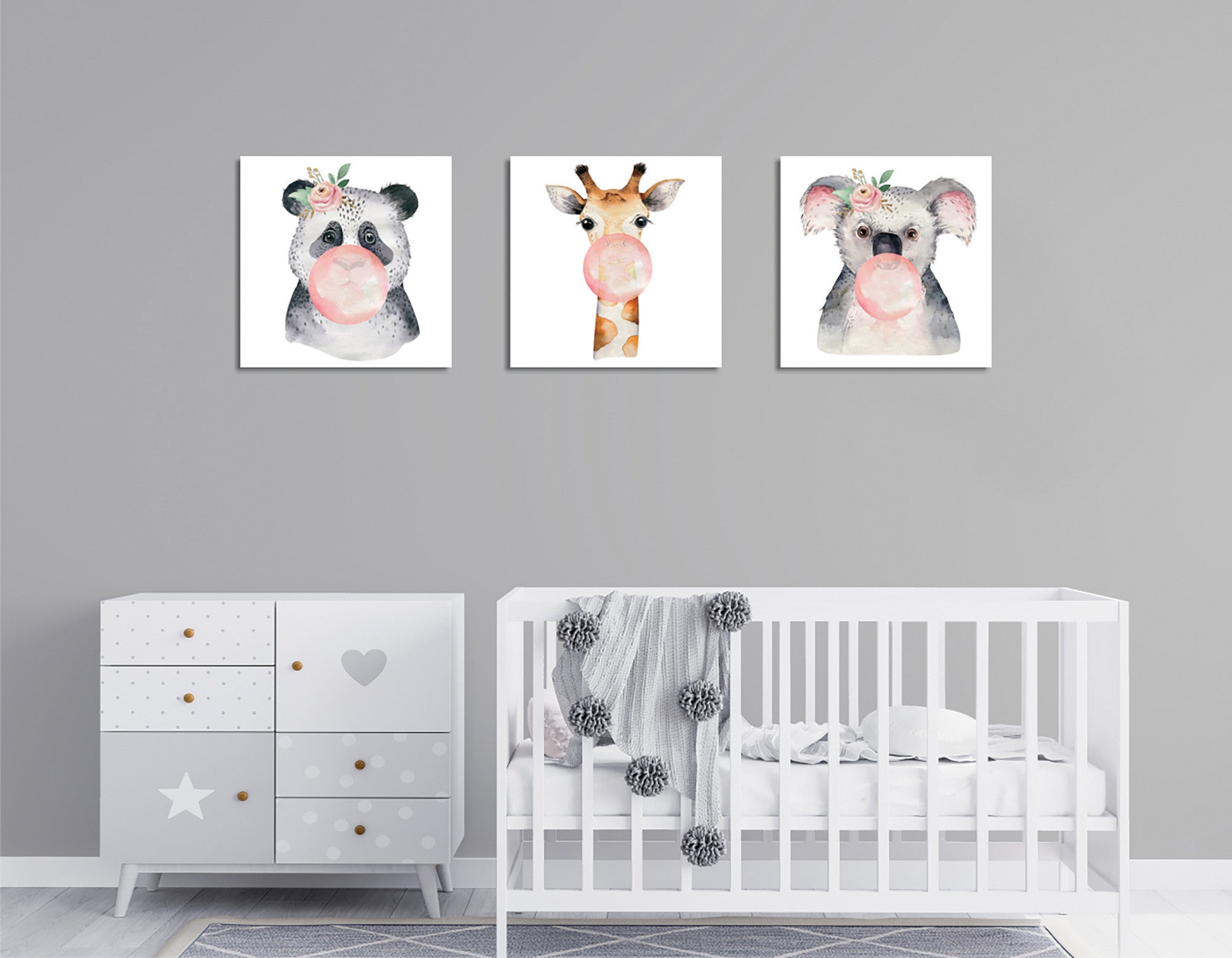 Conjunto elegante de pinturas decorativas em tela (3 peças), 30 x 30 cm | 60% algodão/40% poliéster, moldura de madeira, impressão digital | Perfeito para amantes de decoração e arte