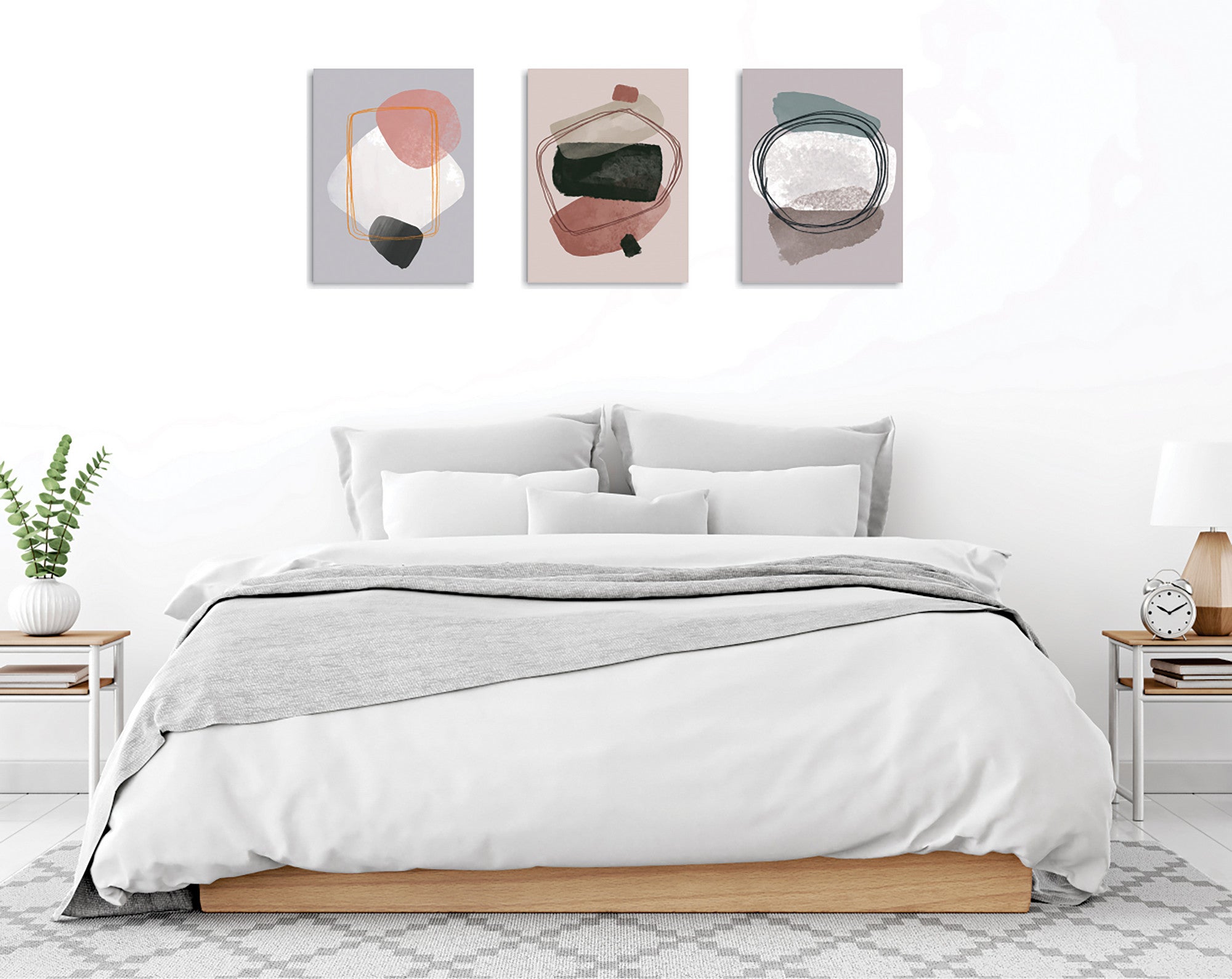 Conjunto elegante de pinturas decorativas em tela (3 peças), 30 x 40 cm | 60% algodão/40% poliéster, moldura de madeira, impressão digital | Perfeito para amantes de decoração e arte