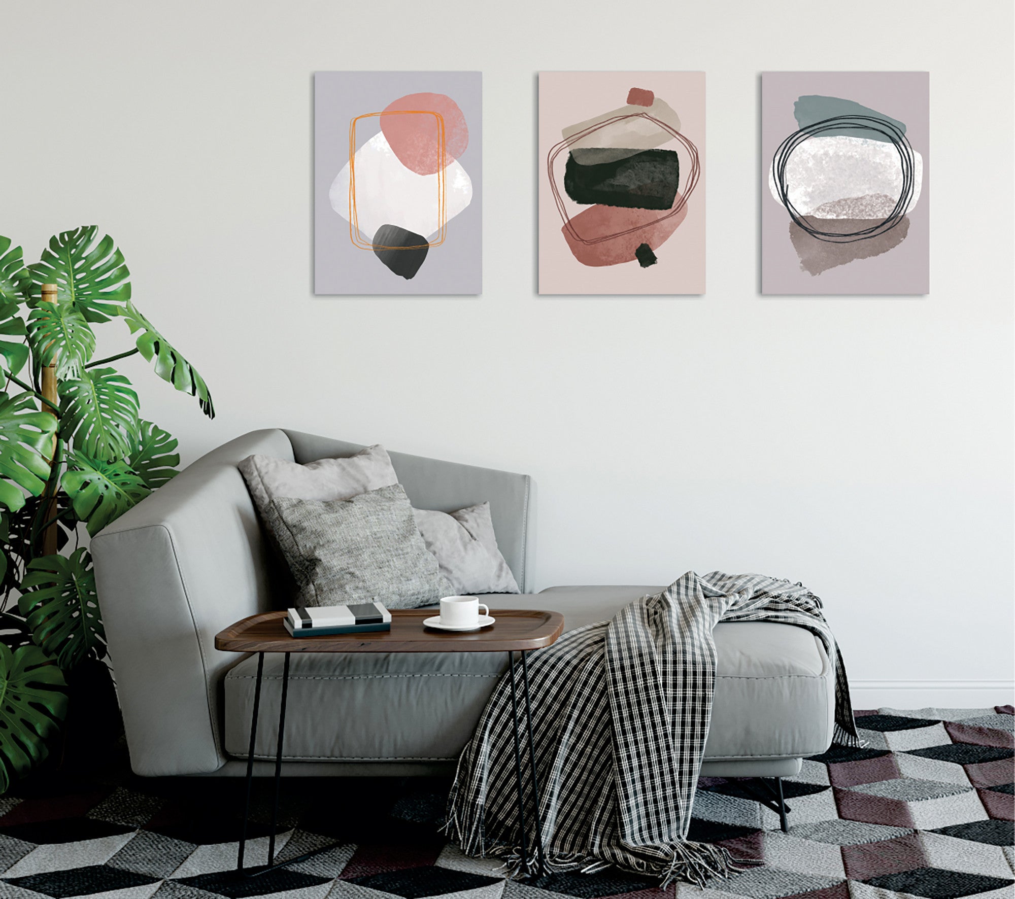 Conjunto elegante de pinturas decorativas em tela (3 peças), 30 x 40 cm | 60% algodão/40% poliéster, moldura de madeira, impressão digital | Perfeito para amantes de decoração e arte