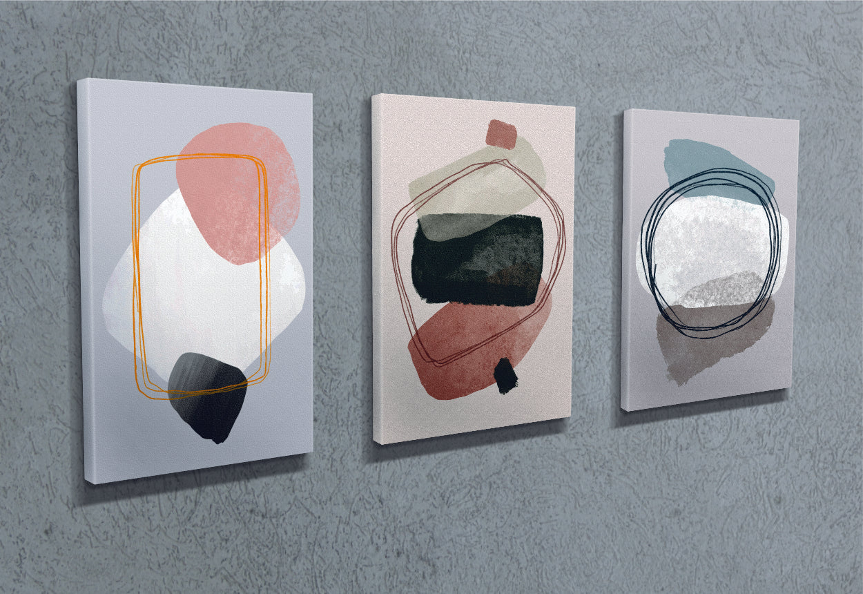 Conjunto elegante de pinturas decorativas em tela (3 peças), 30 x 40 cm | 60% algodão/40% poliéster, moldura de madeira, impressão digital | Perfeito para amantes de decoração e arte
