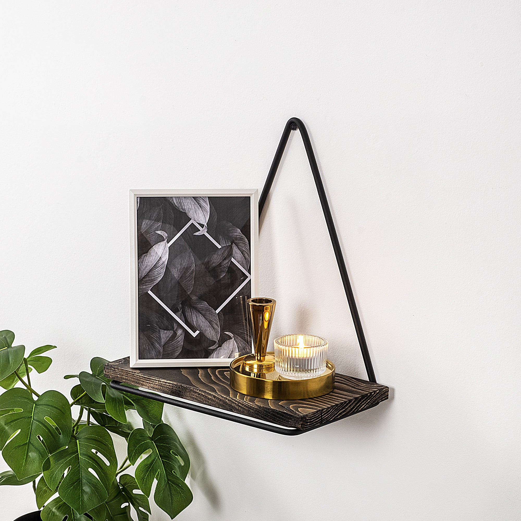 Prateleira de parede industrial, 27 x 28 x 15 cm | 100% madeira de abeto e estrutura de metal | Acabamento em preto e nogueira escura | Variações de cores exclusivas para decoração moderna