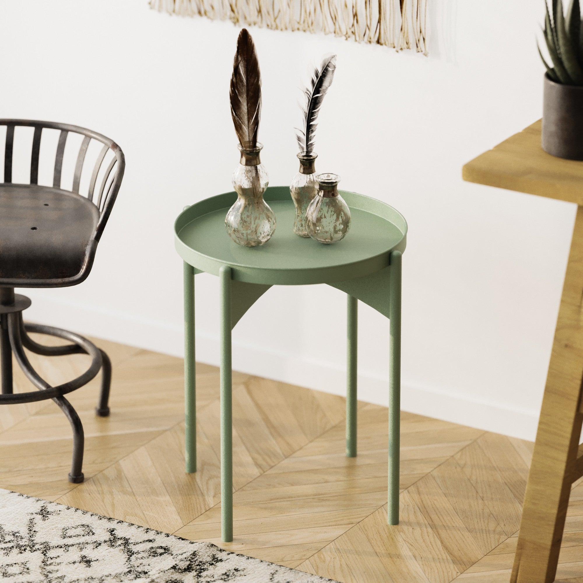 Mesa de centro elegante em metal verde, 44 x 57 x 44 cm | Construção 100% em metal durável | Perfeita para salas de estar modernas e espaços aconchegantes