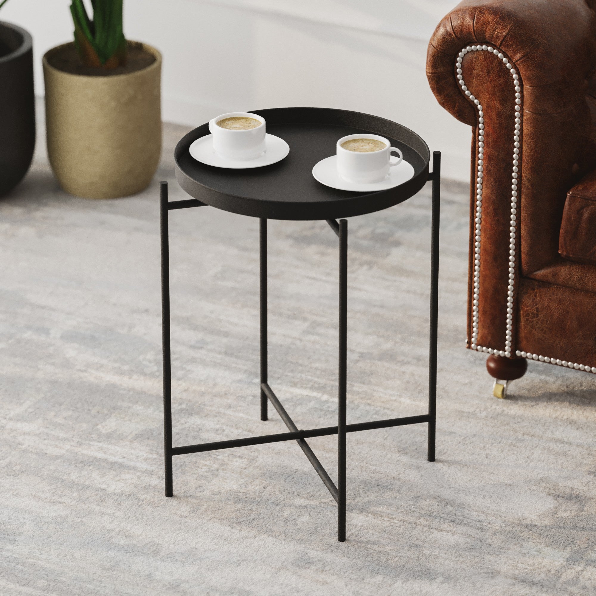 Mesa de centro elegante em metal preto, 46 x 56 x 46 cm | Construção 100% em metal durável | Perfeita para salas de estar modernas e espaços aconchegantes