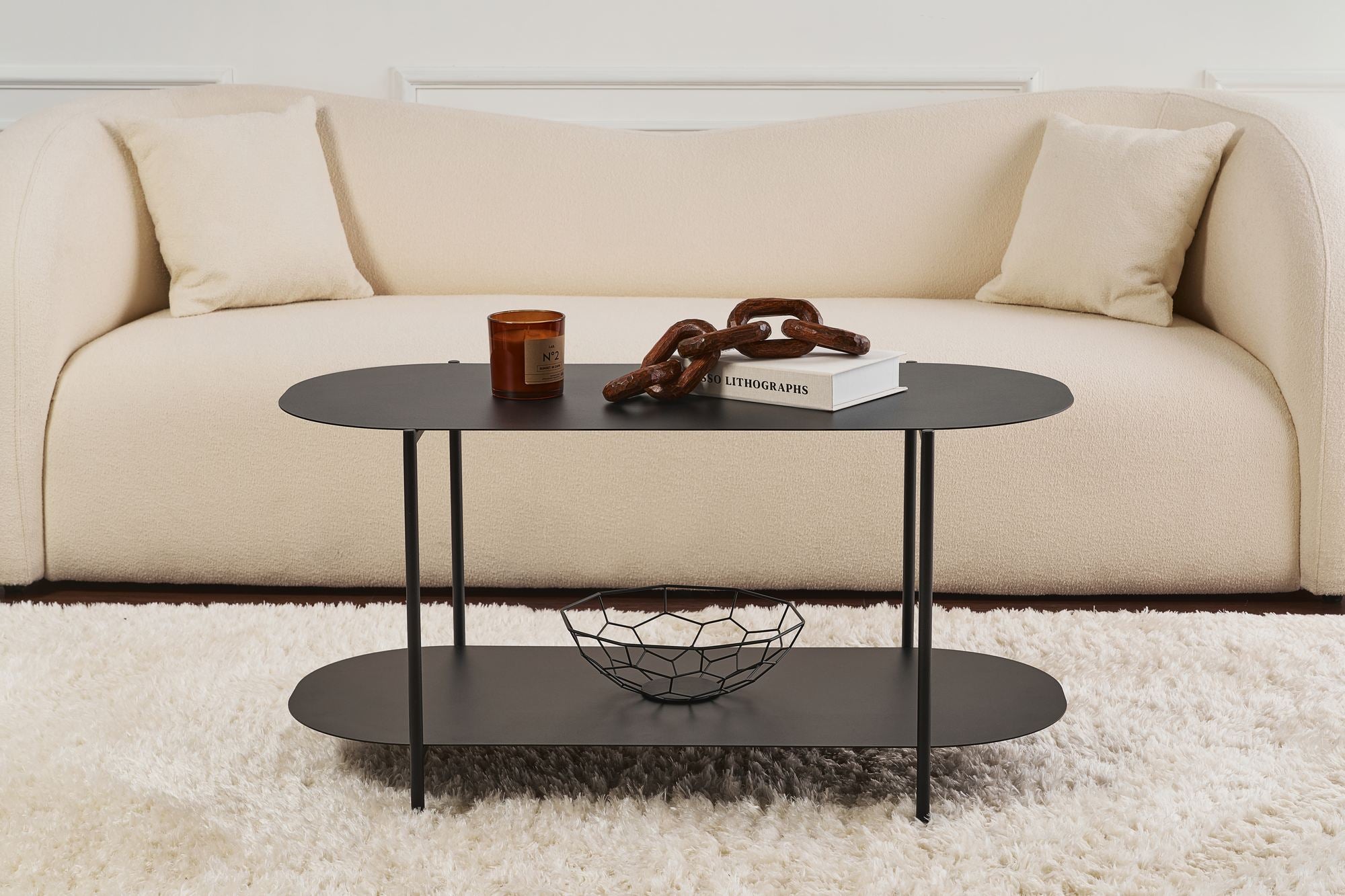 Mesa de Centro Preta Elegante, 100 x 45 x 51 cm | Construção 100% Metal | Design Moderno para Sala de Estar e Escritório | Durável e Elegante