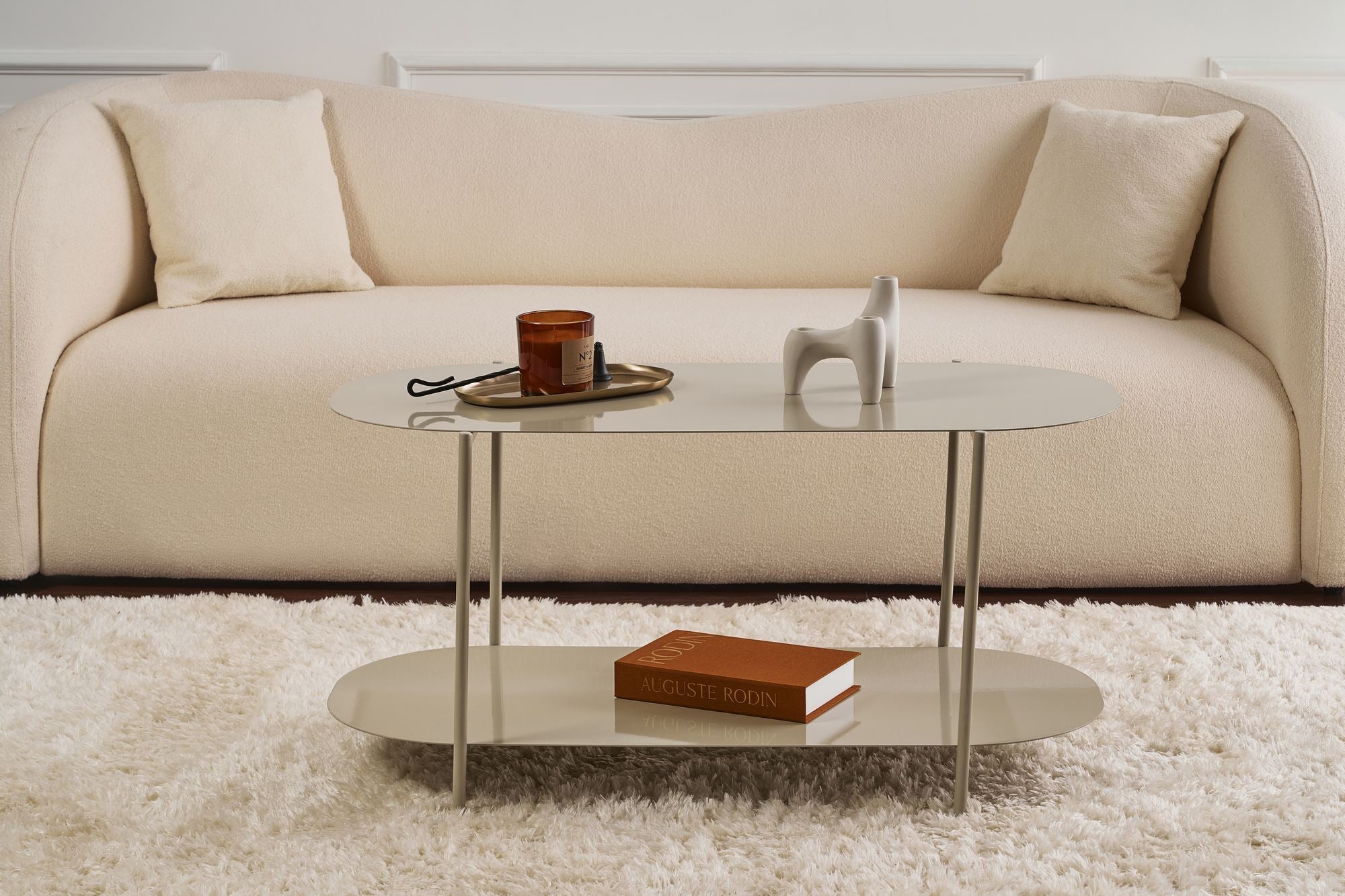 Mesa de Centro Elegante em Taupe, 100% Metal, 100 x 45 x 51 cm | Design Durável e Moderno para Sala de Estar | Perfeita para Decoração Elegante