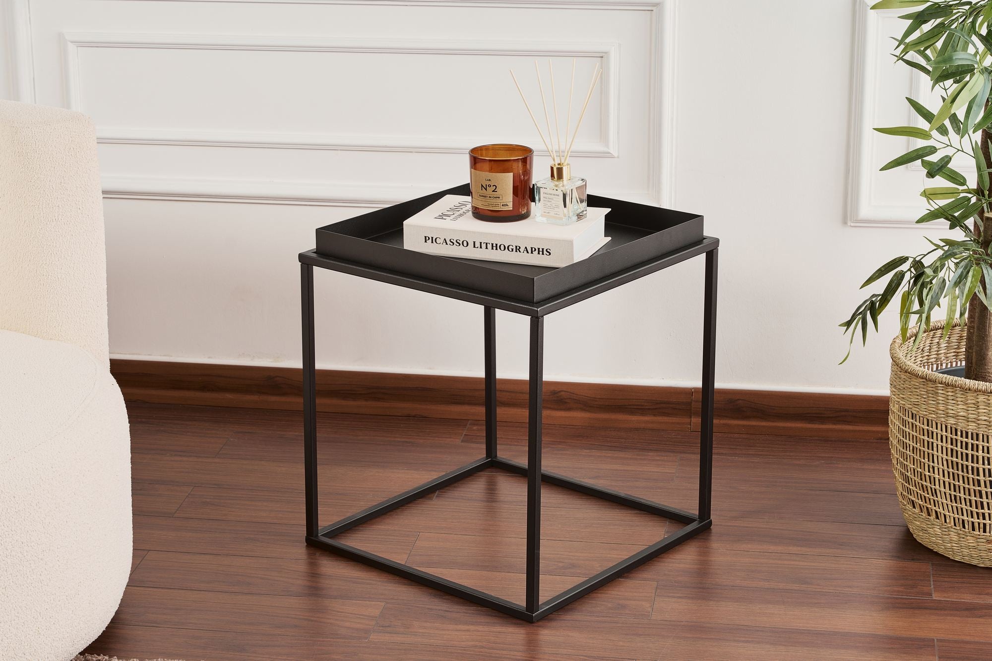 Mesa de centro elegante em metal preto, 45 x 45 x 52 cm | Construção 100% em metal durável | Perfeita para salas de estar modernas e espaços aconchegantes