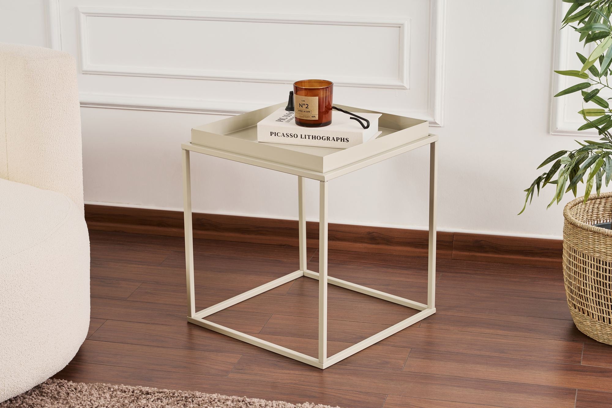 Mesa de Centro Elegante em Taupe, 45 x 45 x 52 cm | Construção 100% em Metal | Perfeita para Salas de Estar Modernas e Espaços Aconchegantes, Design Durável e Elegante