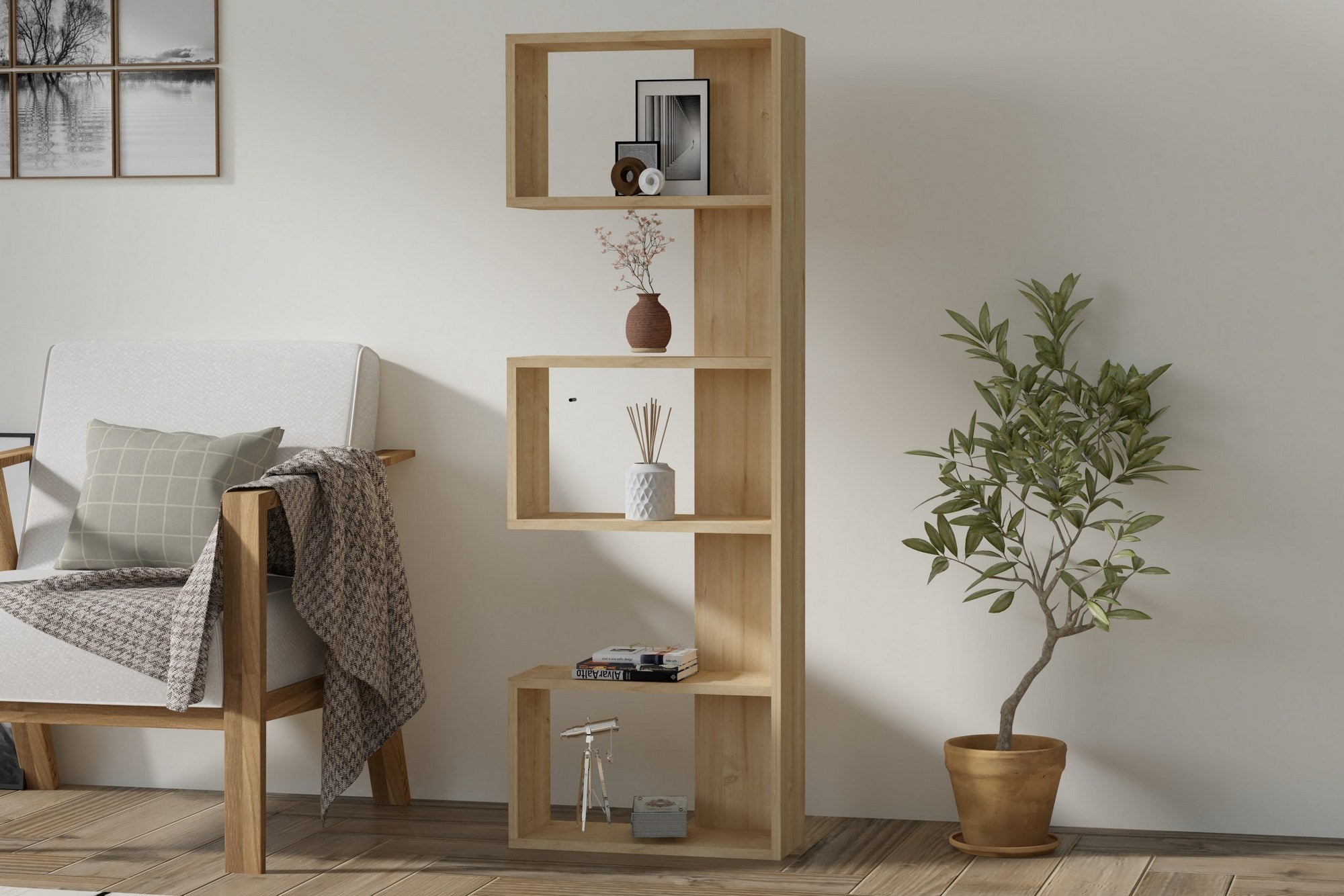 Estante moderna – 150 cm de altura – Carvalho safira – Painel de partículas revestido a melamina