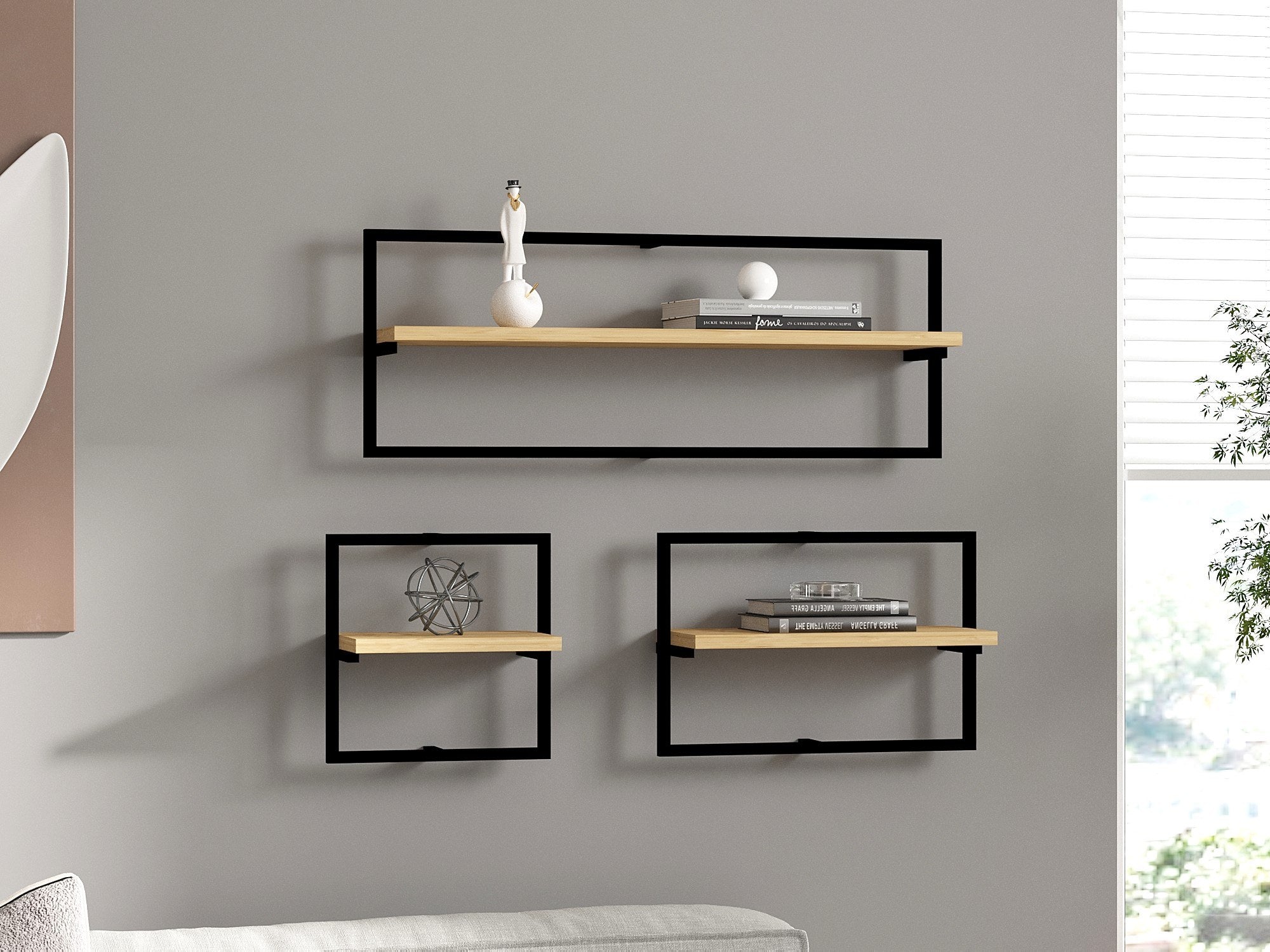 Prateleira de parede moderna, carvalho safira, design de 3 níveis | Painel de partículas 100% revestido de melamina, 18 mm de espessura | Elegante e funcional para casa ou escritório