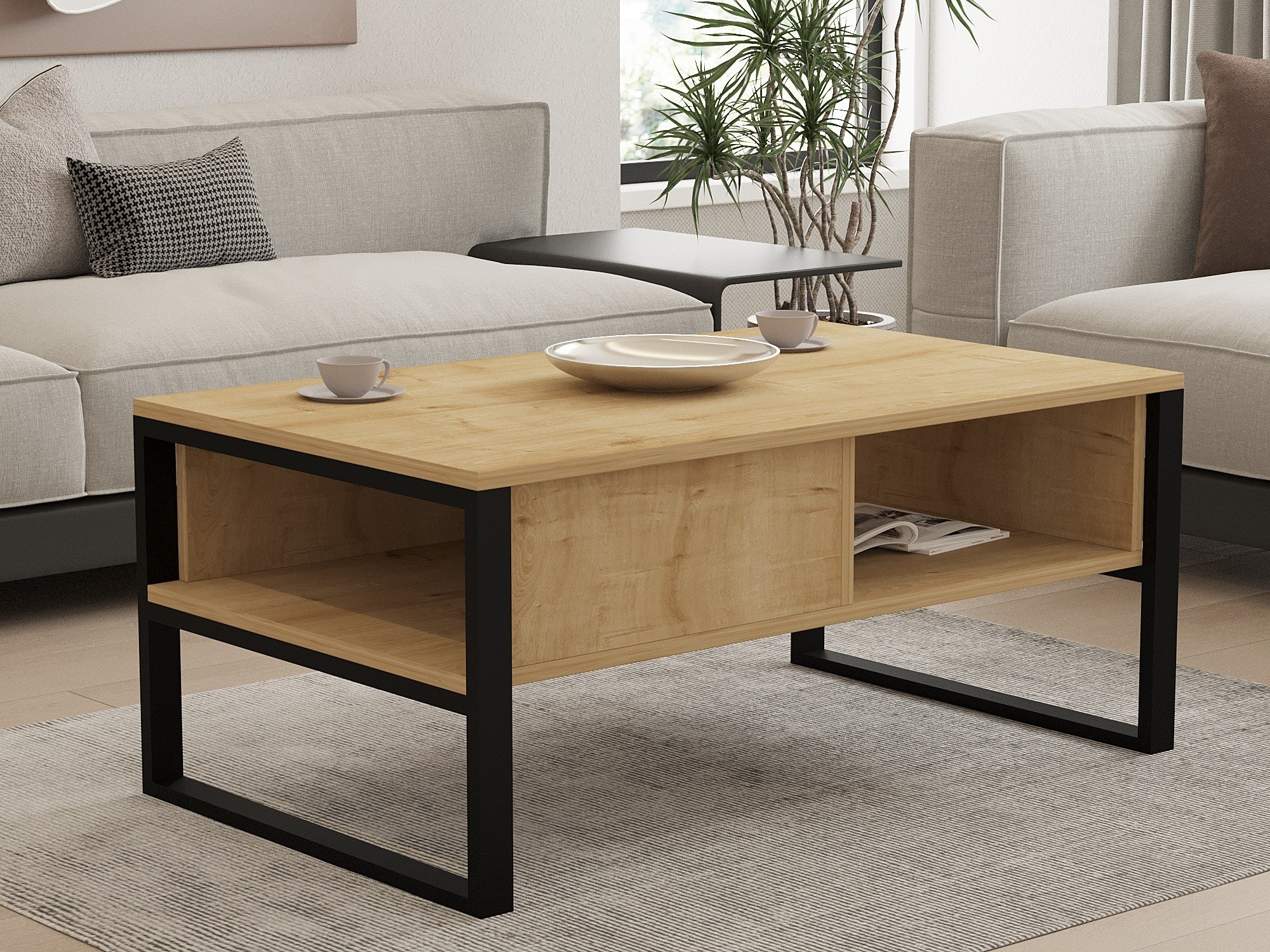 Mesa de Centro Moderna com Opção de Montagem na Parede, Carvalho Safira, 100 x 60 x 44 cm | Painel de Partículas 100% Revestido com Melamina, 18 mm de Espessura | Design Elegante e Funcional com Várias Prateleiras