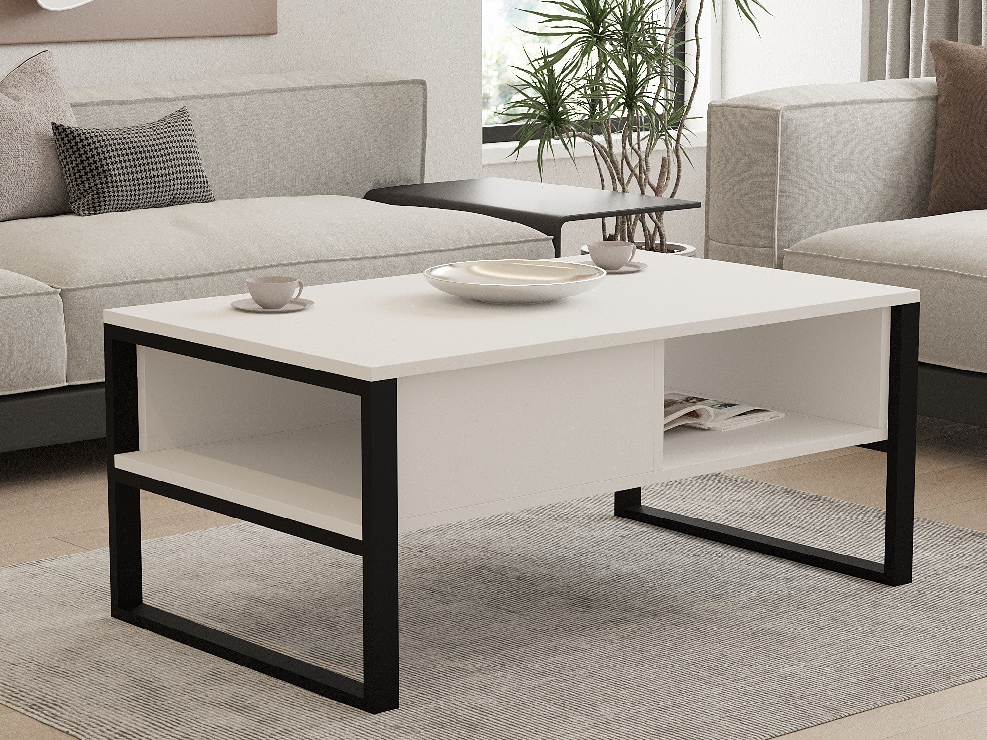 Mesa de Centro Branca Moderna com Design Montável na Parede, 100 cm x 60 cm x 44 cm | Painel de Partículas 100% Revestido com Melamina, 18 mm de Espessura | Elegante e Funcional para Hotéis e Residências