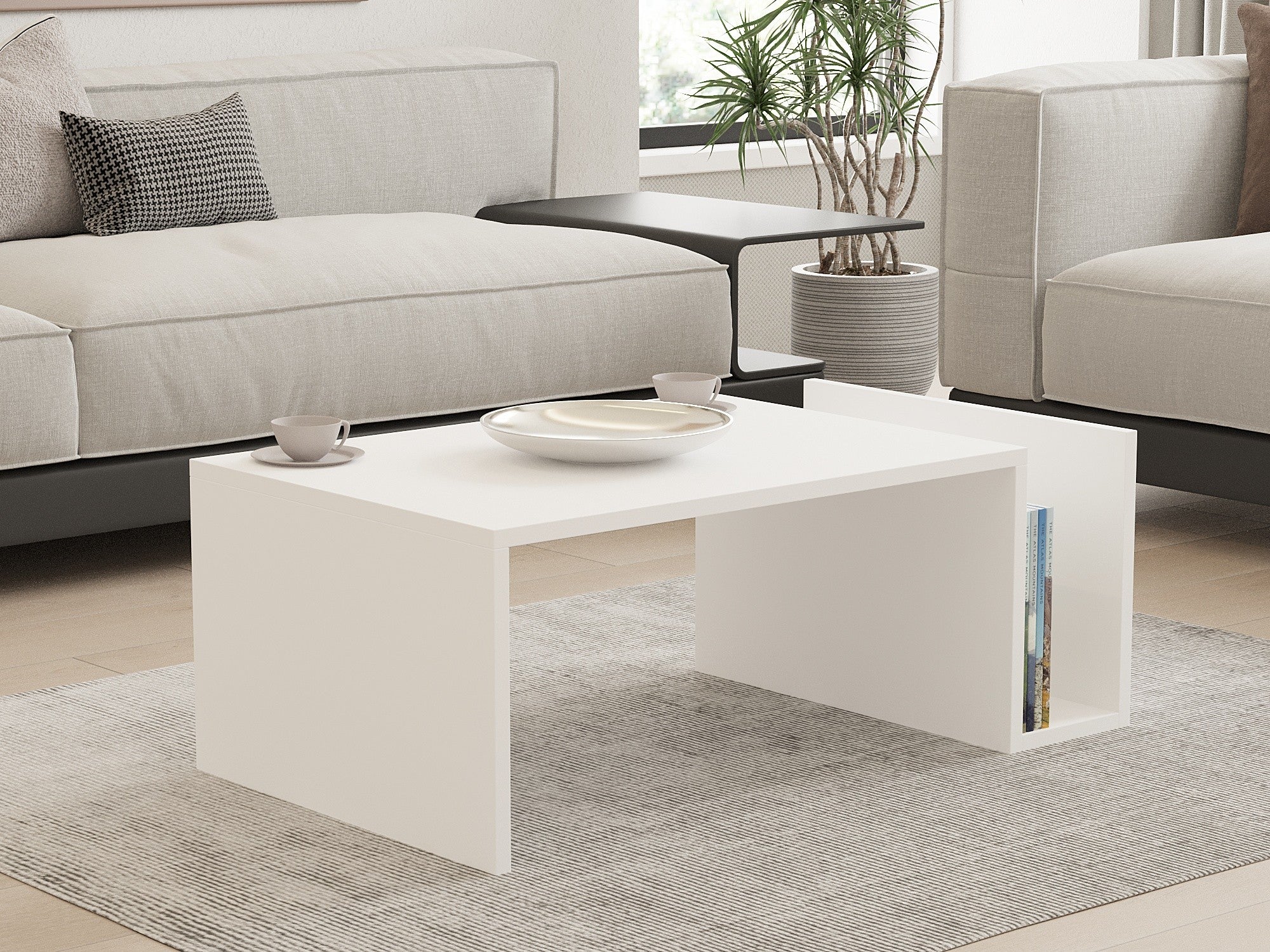 Mesa de Centro Branca Moderna, 86,8 x 32,4 x 50 cm | Painel de Partículas 100% Revestido em Melamina, 18 mm de Espessura | Montável na Parede, Design Escandinavo, Elegante e Funcional