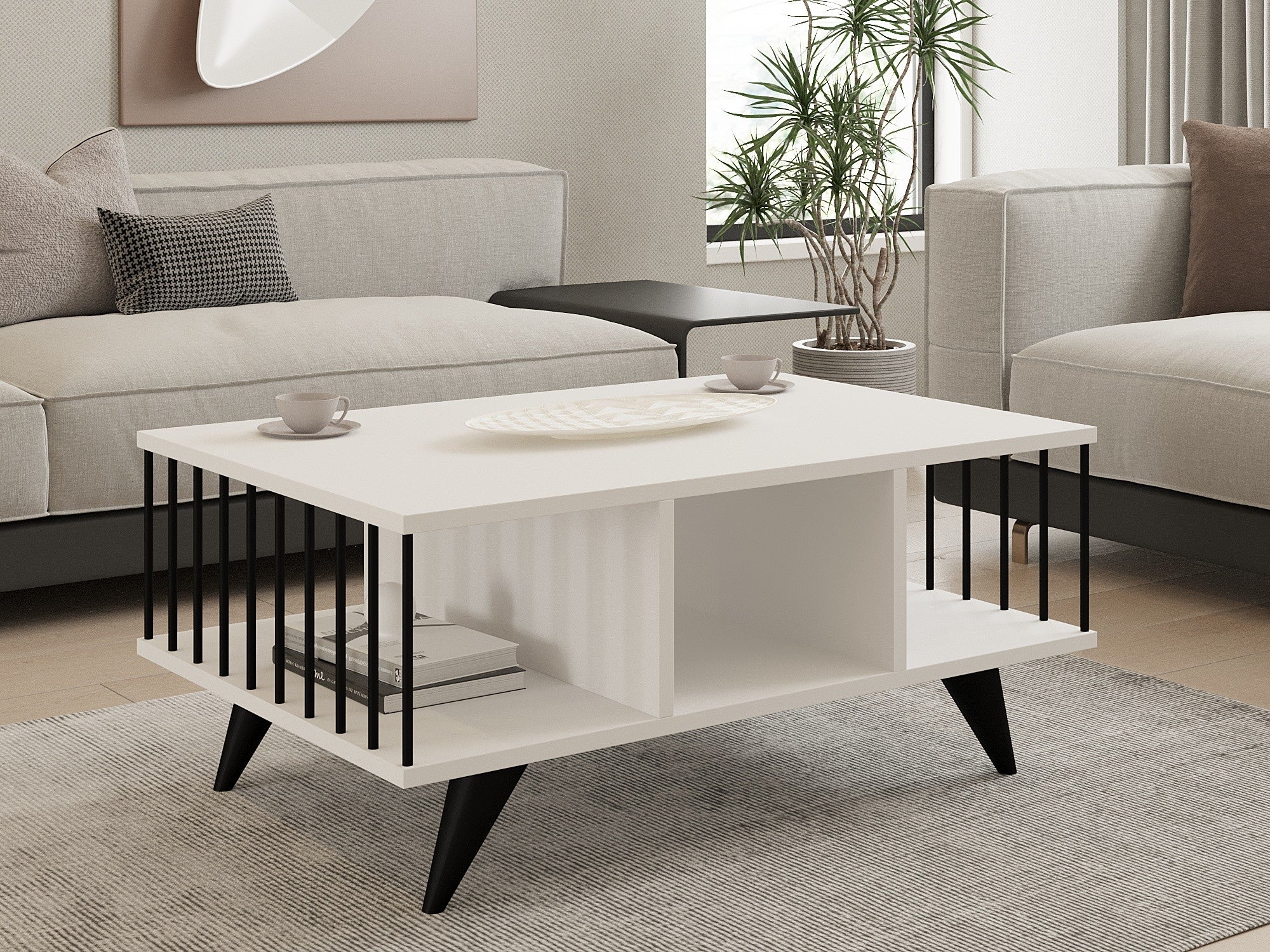 Mesa de Centro Branca Elegante, 90 x 60 x 40 cm | Painel de Partículas 100% Revestido em Melamina, 18 mm de Espessura | Design Moderno para Salas de Estar e Lounges