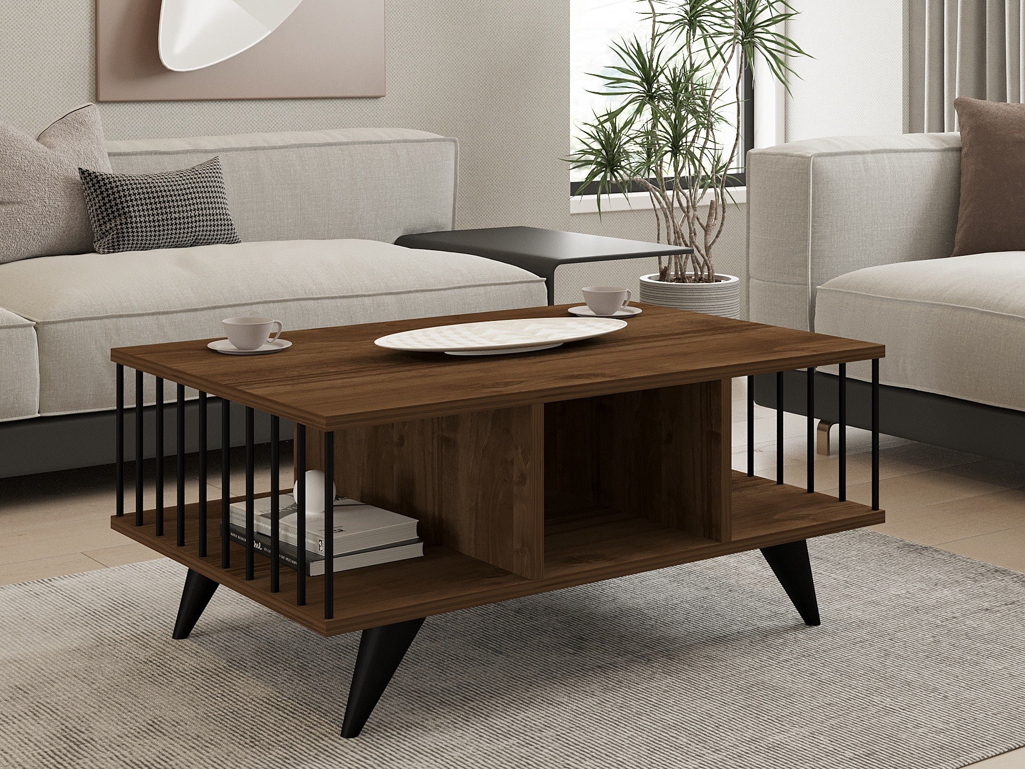 Mesa de Centro Elegante em Nogueira, 90 x 60 x 40 cm | Painel de Partículas 100% Revestido em Melamina, 18 mm de Espessura | Perfeita para Salas de Estar Modernas e Espaços Aconchegantes