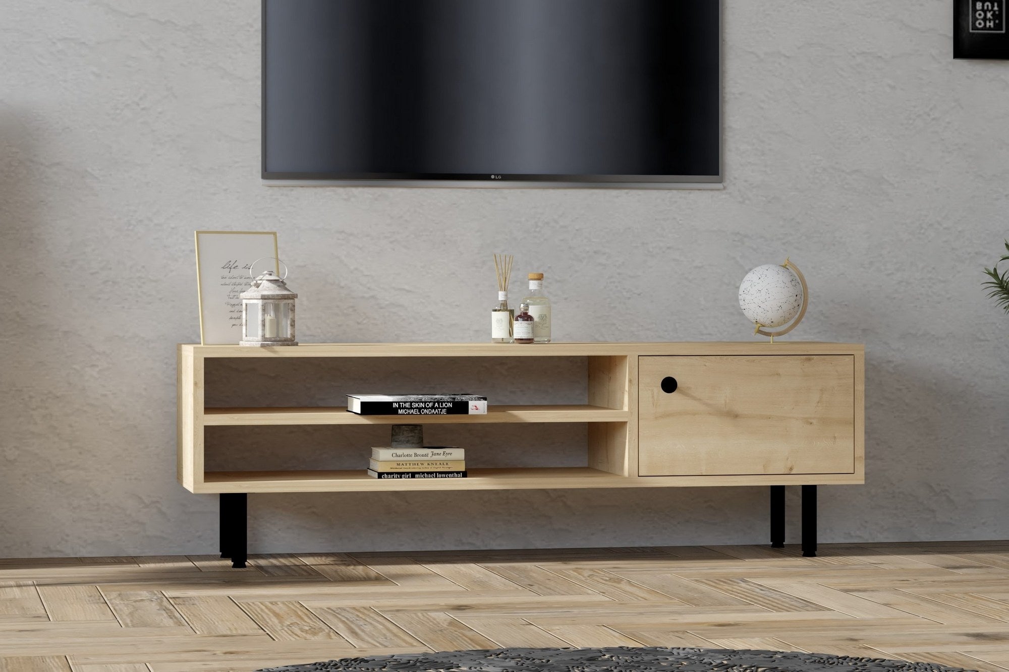 Móvel de TV moderno em carvalho safira, 120 x 38 x 30 cm | Painel de partículas 100% revestido em melamina, 18 mm de espessura | Montável na parede com várias prateleiras, elegante e funcional