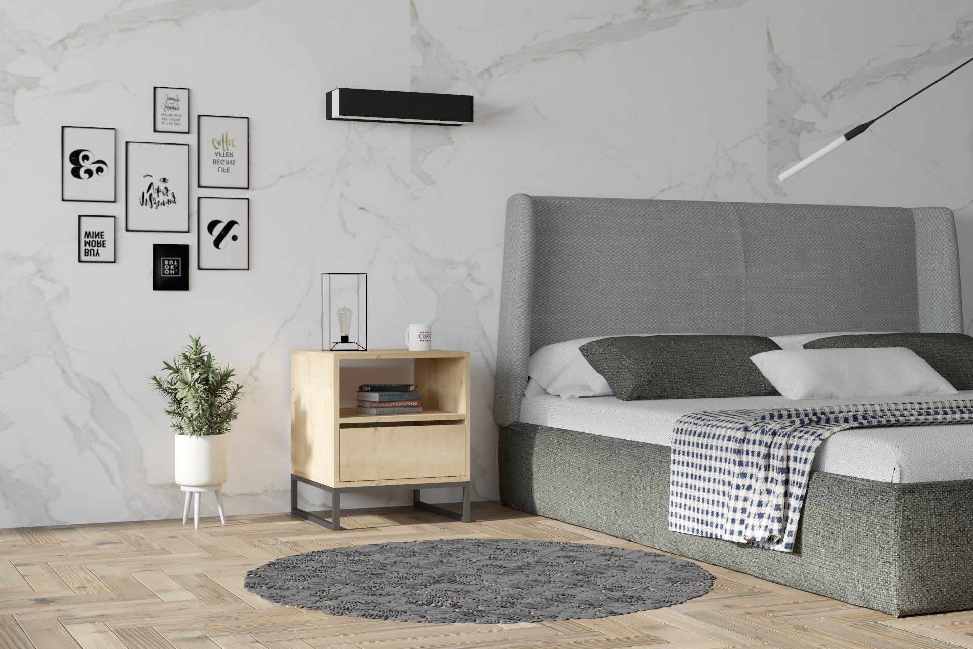 Mesa de Cabeceira Moderna em Safira, 51 x 61 x 51 cm | Painel de Partículas 100% Revestido em Melamina, 18 mm de Espessura | Elegante e Funcional para Hotelaria e Decoração de Casa