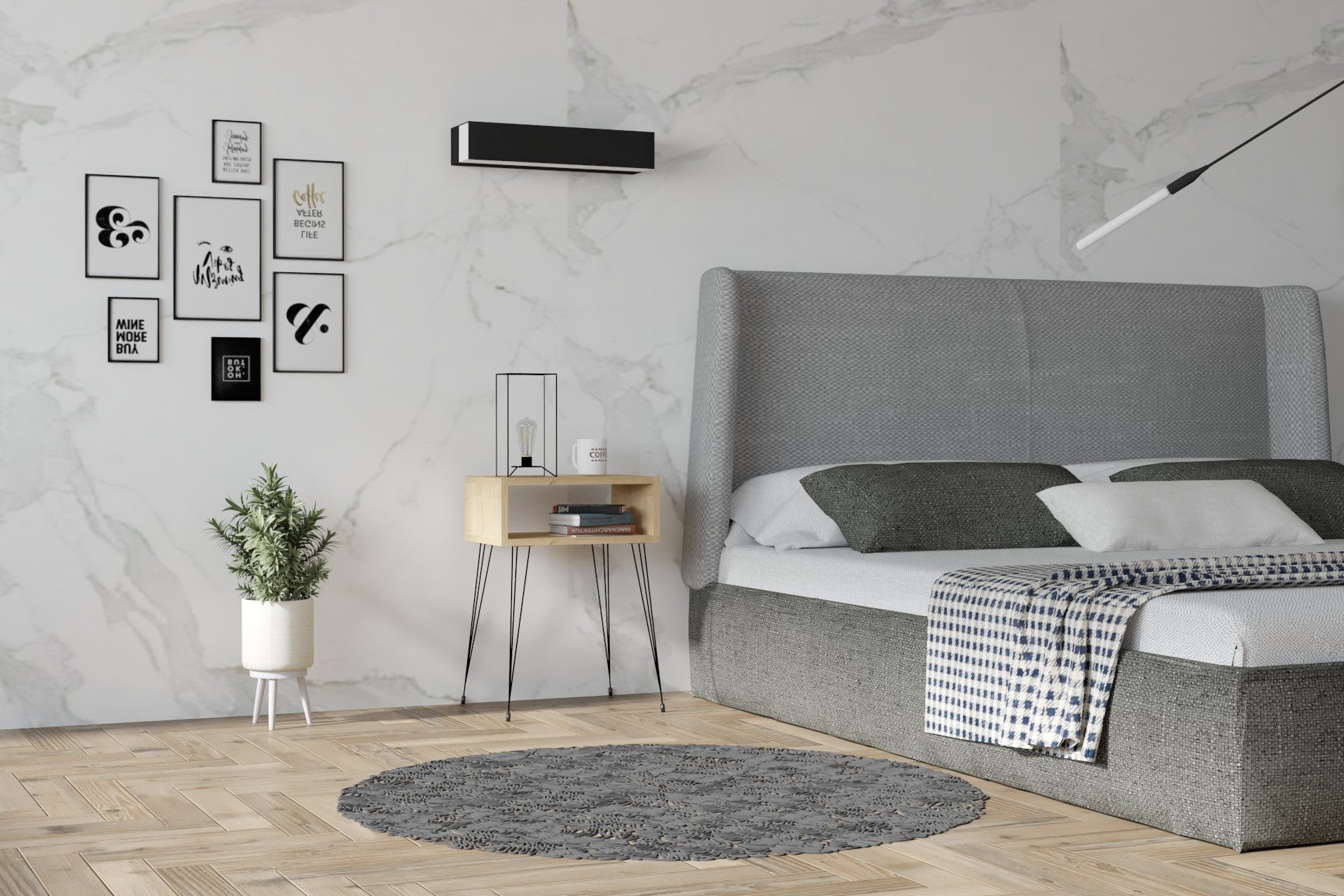 Mesa de Cabeceira Moderna com Opção de Montagem na Parede, Carvalho e Preto, 45 x 63 x 30 cm | 100% Revestimento em Melamina, 18 mm de Espessura | Armazenamento Elegante para Qualquer Quarto