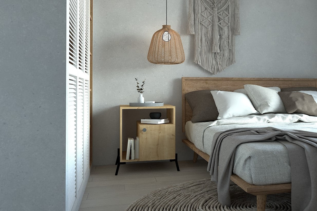 Mesa de Cabeceira Moderna com Opção de Montagem na Parede, Carvalho e Preto, 50 x 50 x 61 cm | 100% Revestimento em Melamina, 18 mm de Espessura | Armazenamento Elegante para Qualquer Quarto