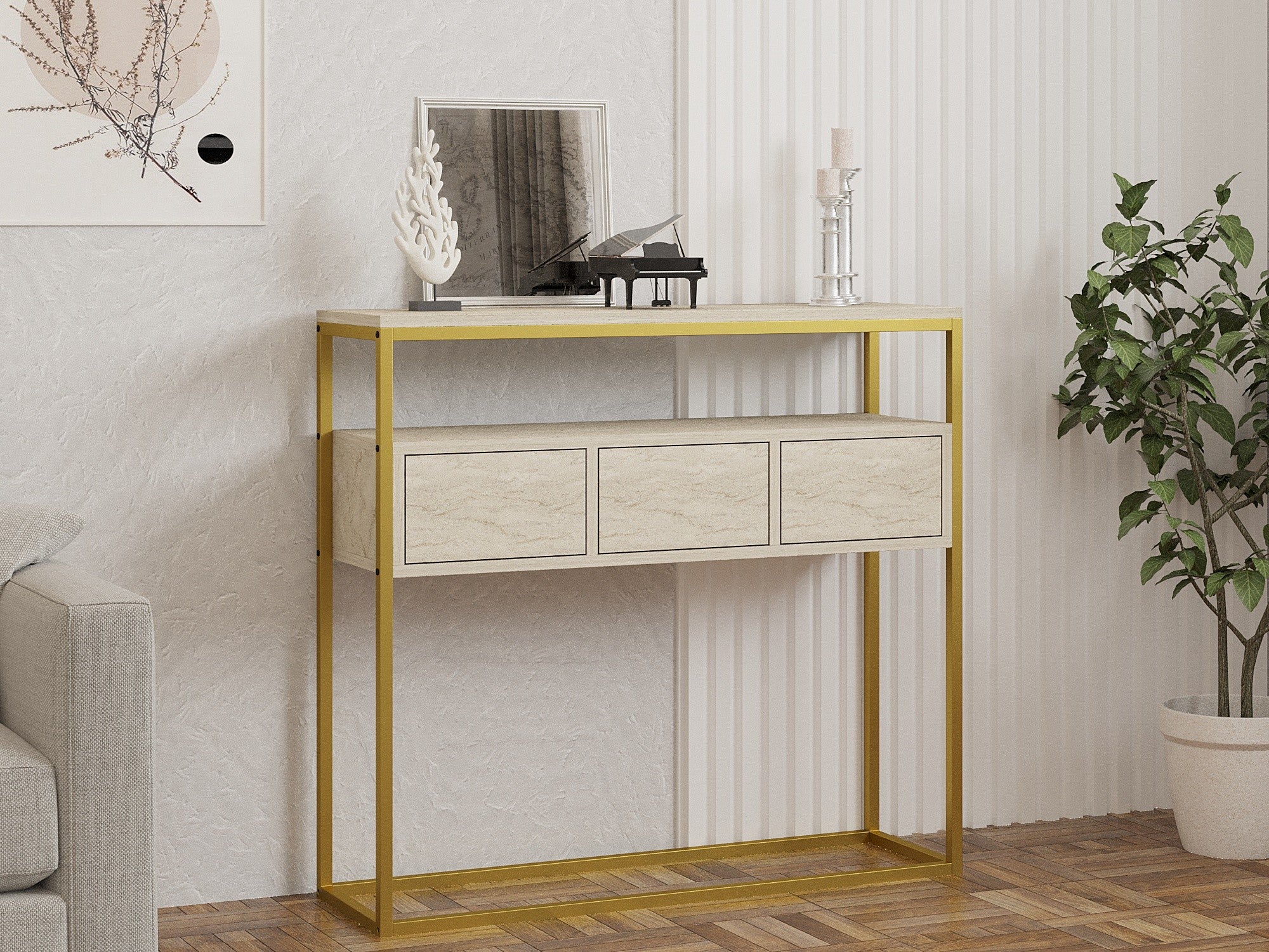Aparador – 90 x 70 x 34 cm – Cor Travertino – Painéis de partículas revestidos em melamina