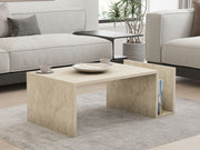 Mesa de Centro Elegante, Cor Travertino, 86,8 x 32,4 x 50 cm | Painel de Partículas 100% Revestido com Melamina, 18 mm de Espessura | Montável na Parede com Prateleira Inferior