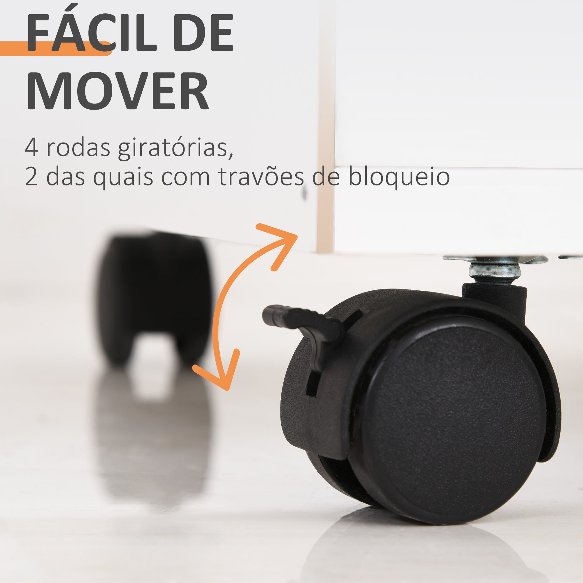 Bloco de Gavetas de Escritório com 4 Rodas 40x35x60 cm - Cor Branco